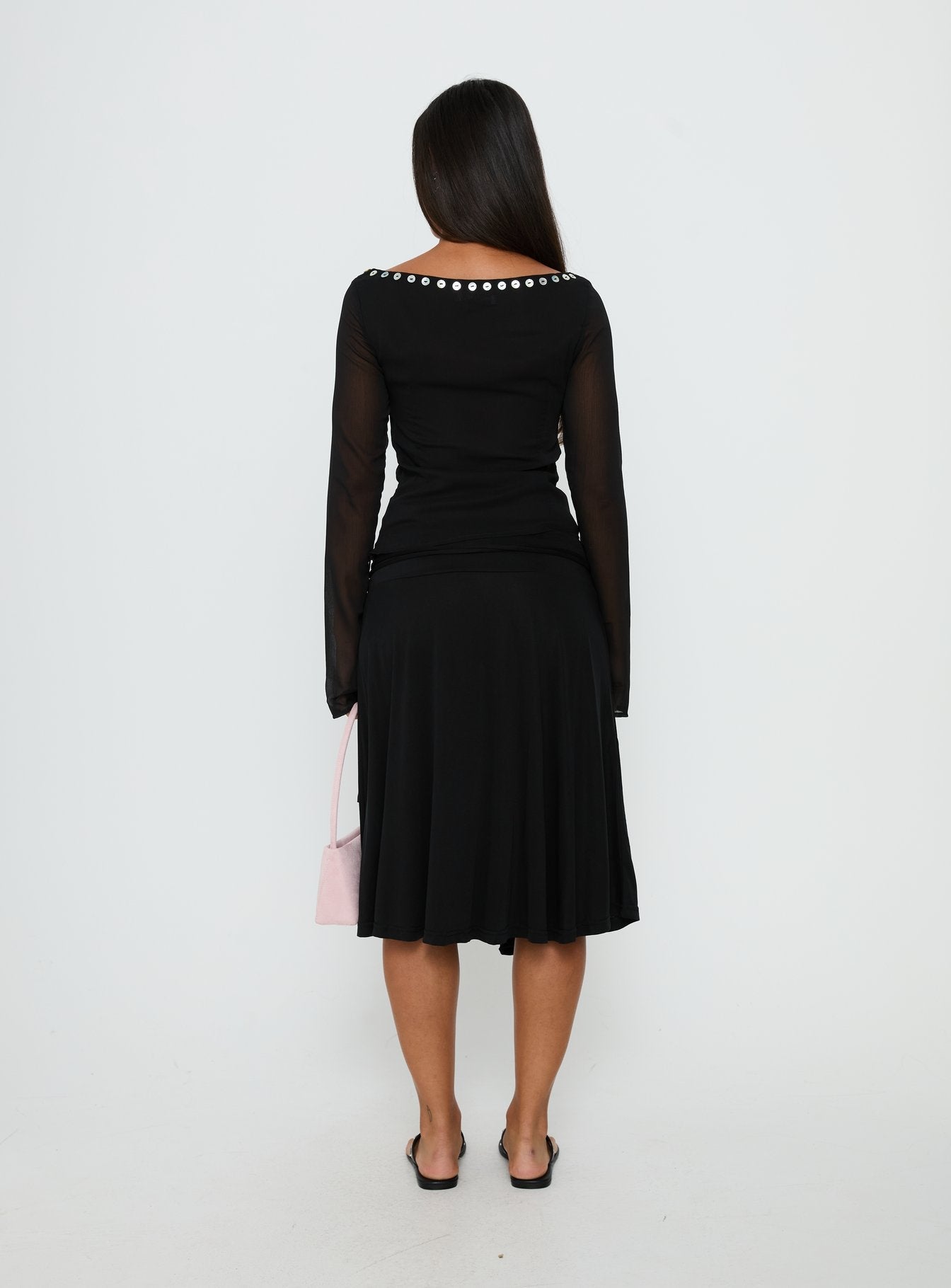 Joaney Tie Side Jersey Midi Skirt Black