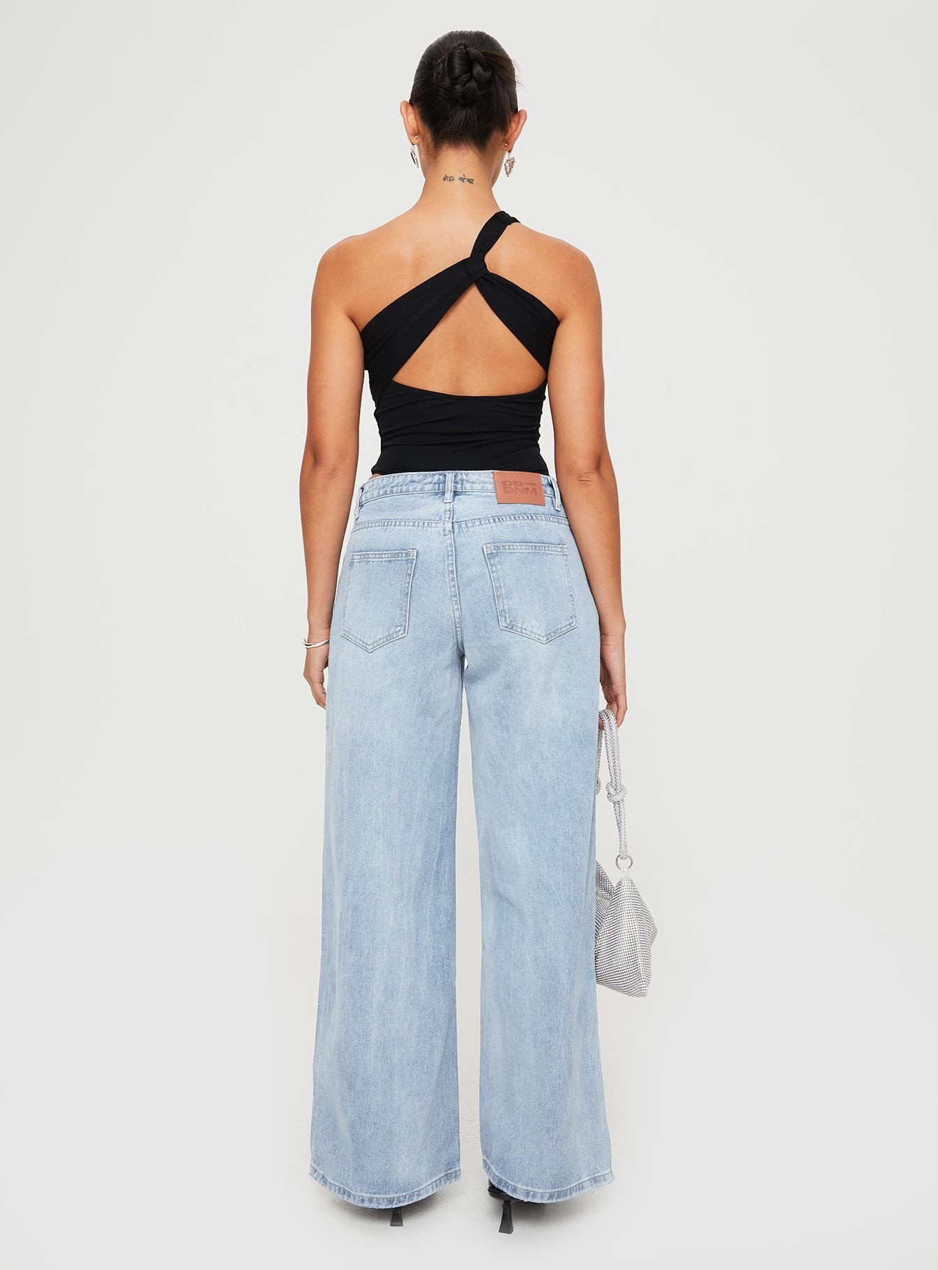 Ramos Low Rise Wide Leg Denim Jeans Light Blue Wash