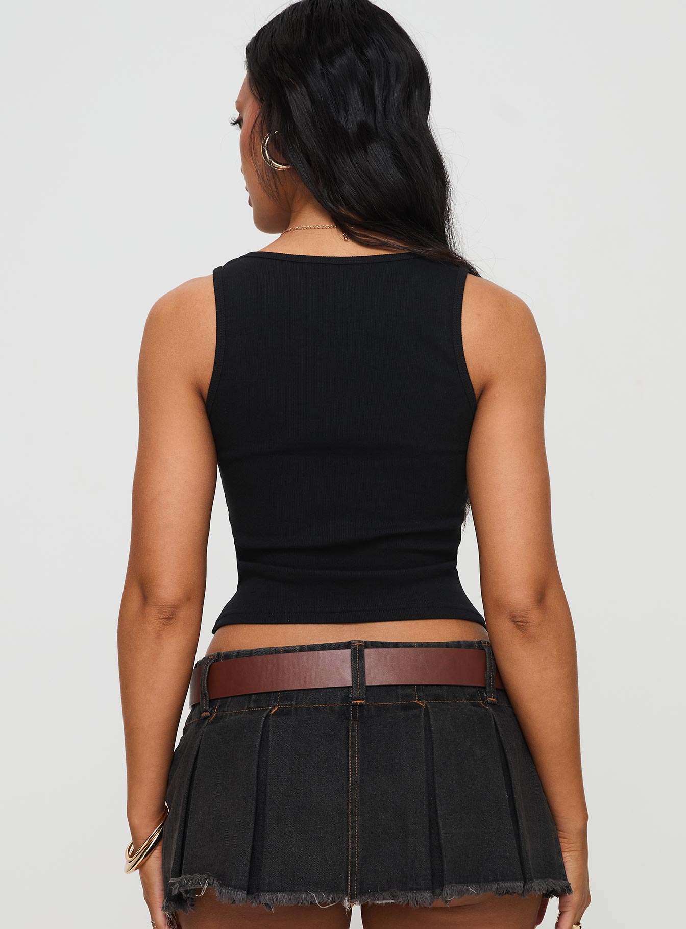 Baseline Square Neck Rib Vest Top Black