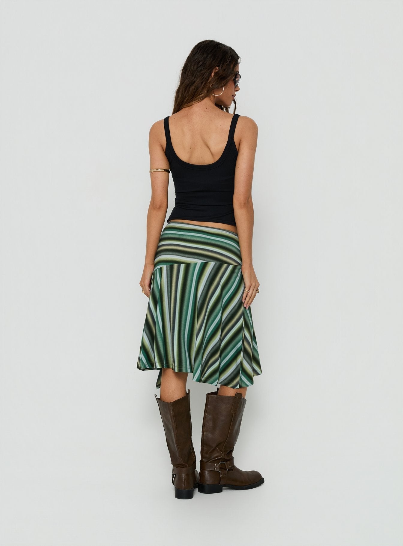 Desidera Asymmetrical Midi Skirt Blue Multi Stripe