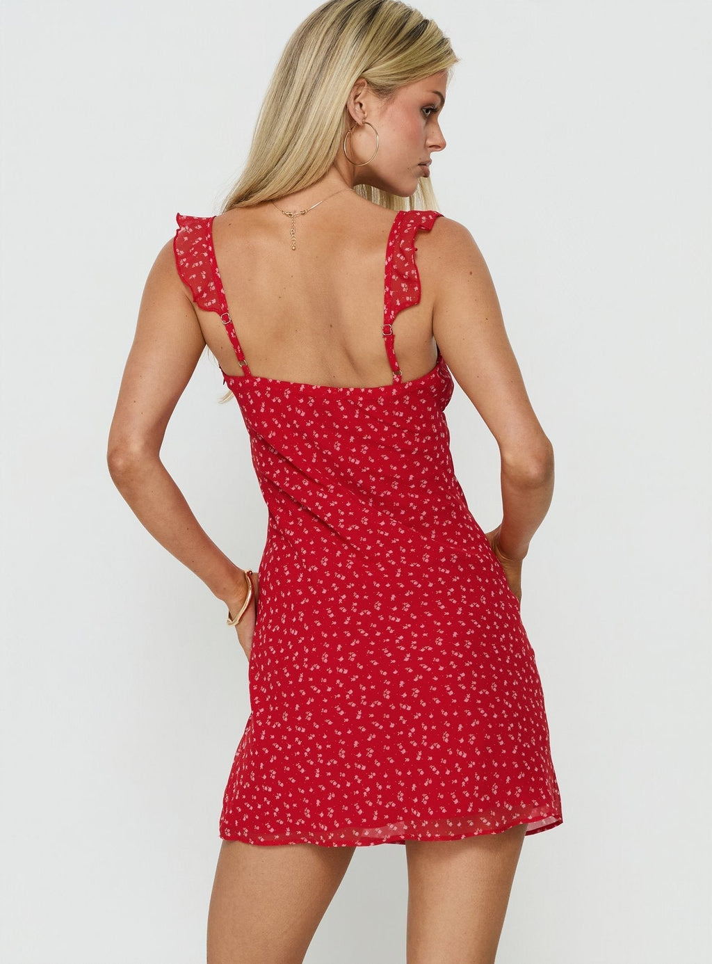 Lozie Frill V Neck Mini Dress Red Floral