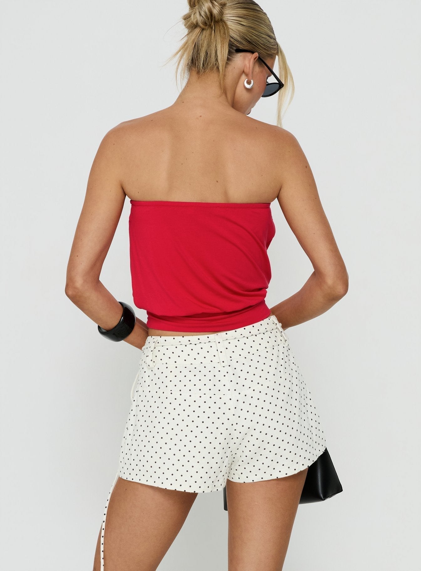 Lylie Linen Blend Tie Side Micro Shorts Cream Polka Dot