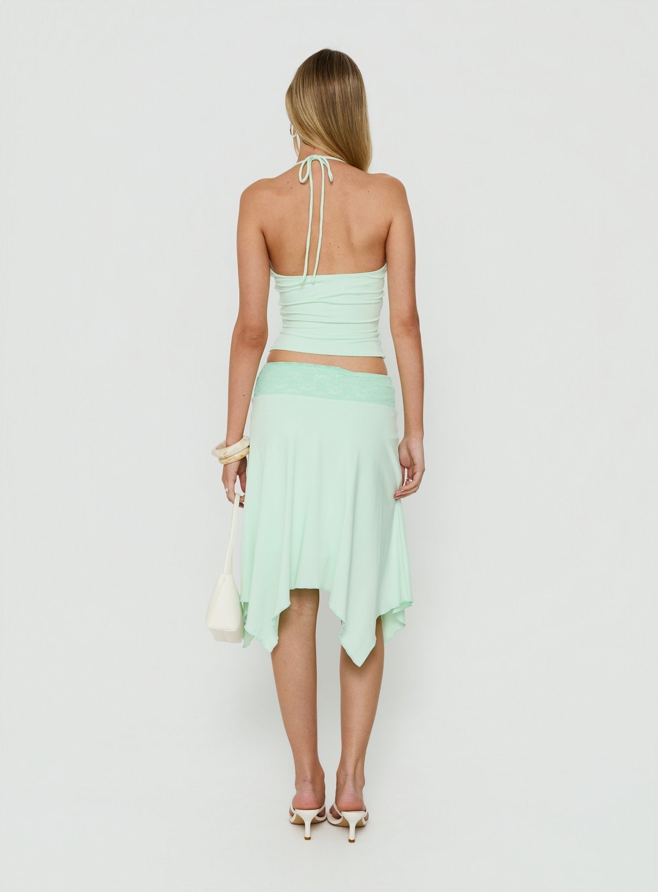 Natabelle Lace Detail Midi Skirt Mint