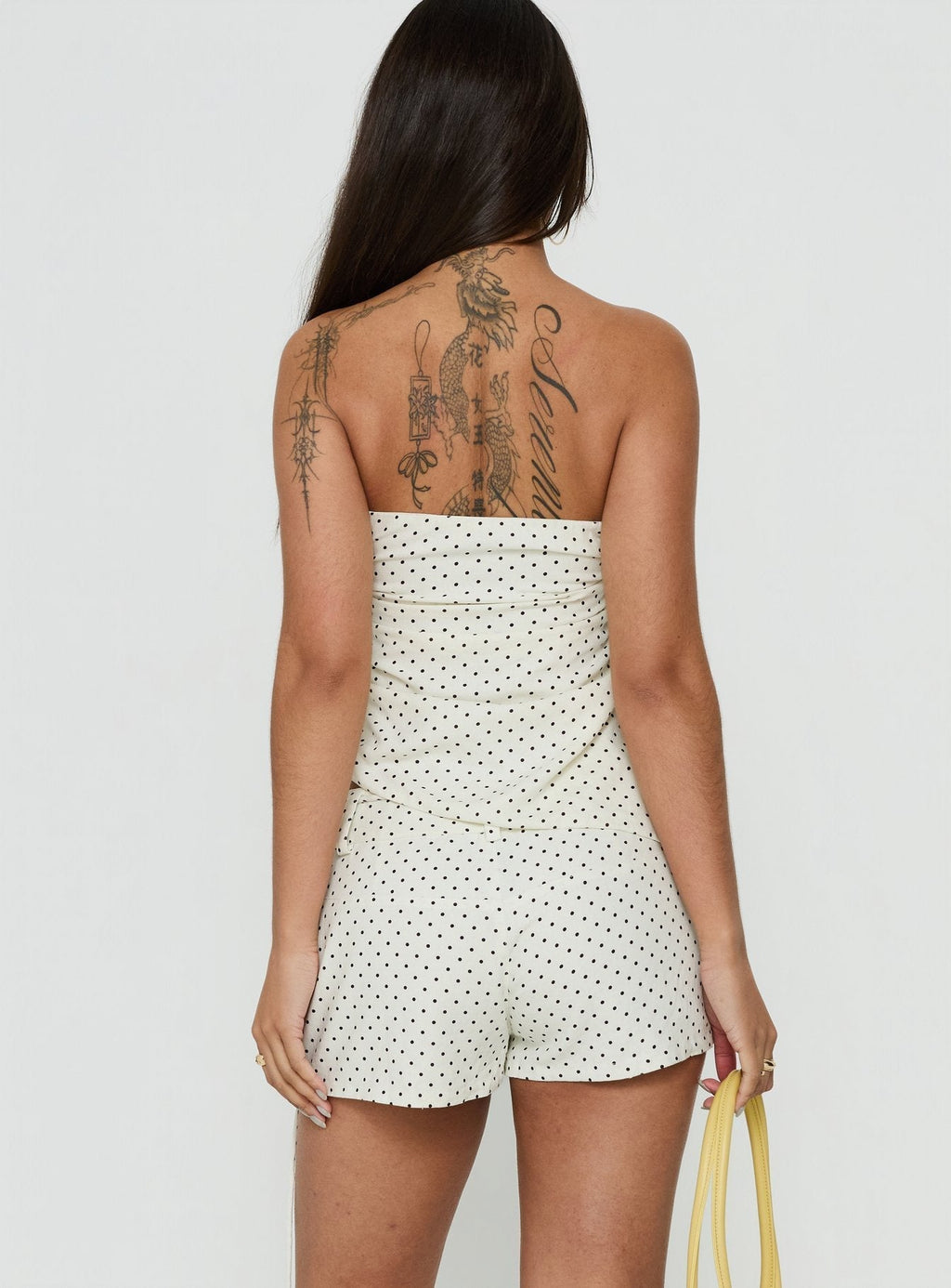 Lylie Linen Blend Tie Side Micro Shorts Cream Polka Dot