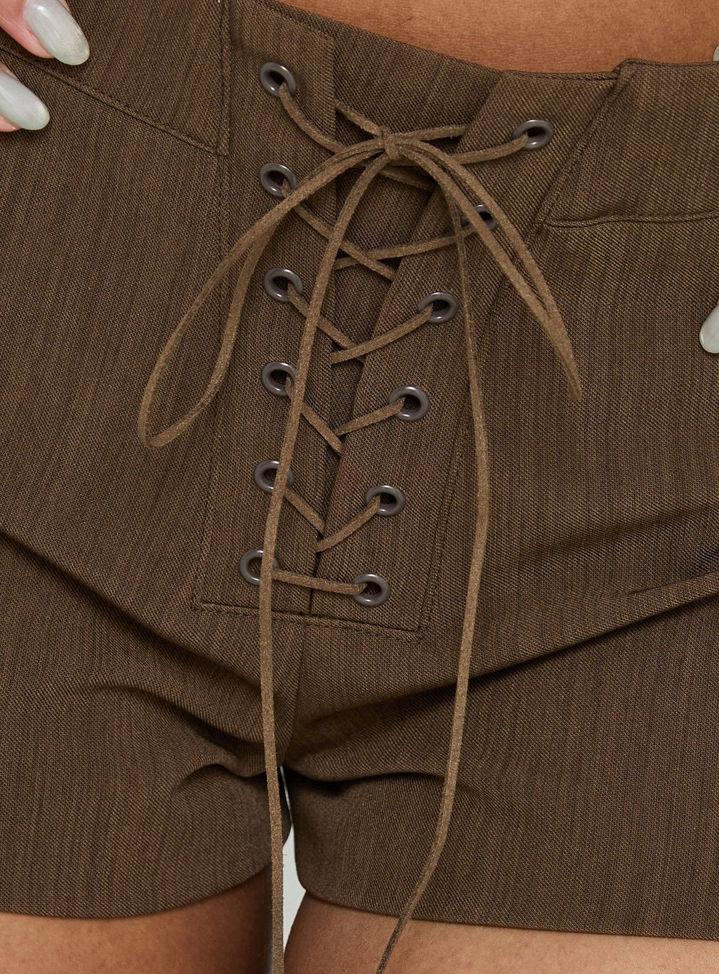 Sofii Tie Front Tailored Shorts Brown