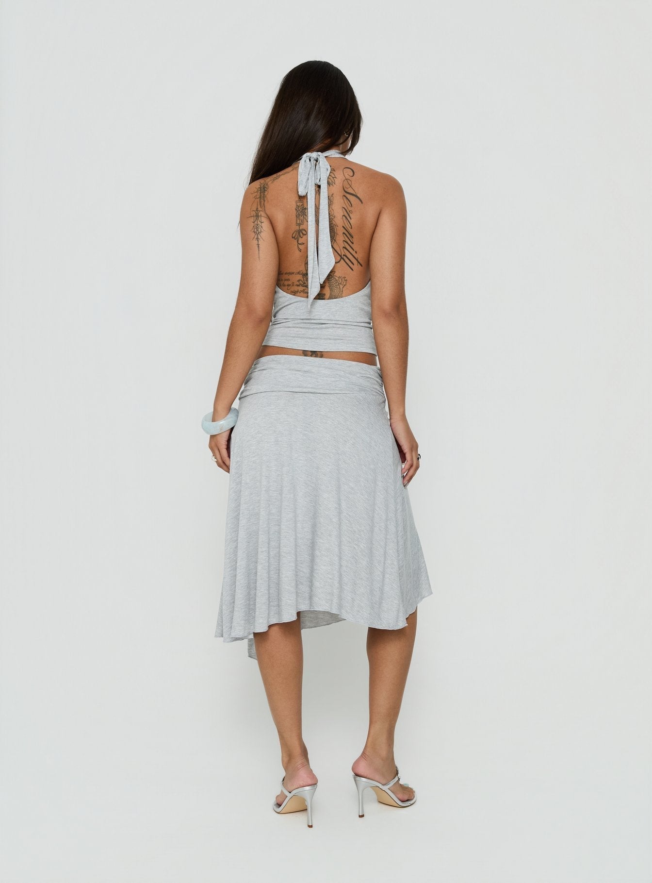 Iselda Draped Midi Skirt Grey Marle