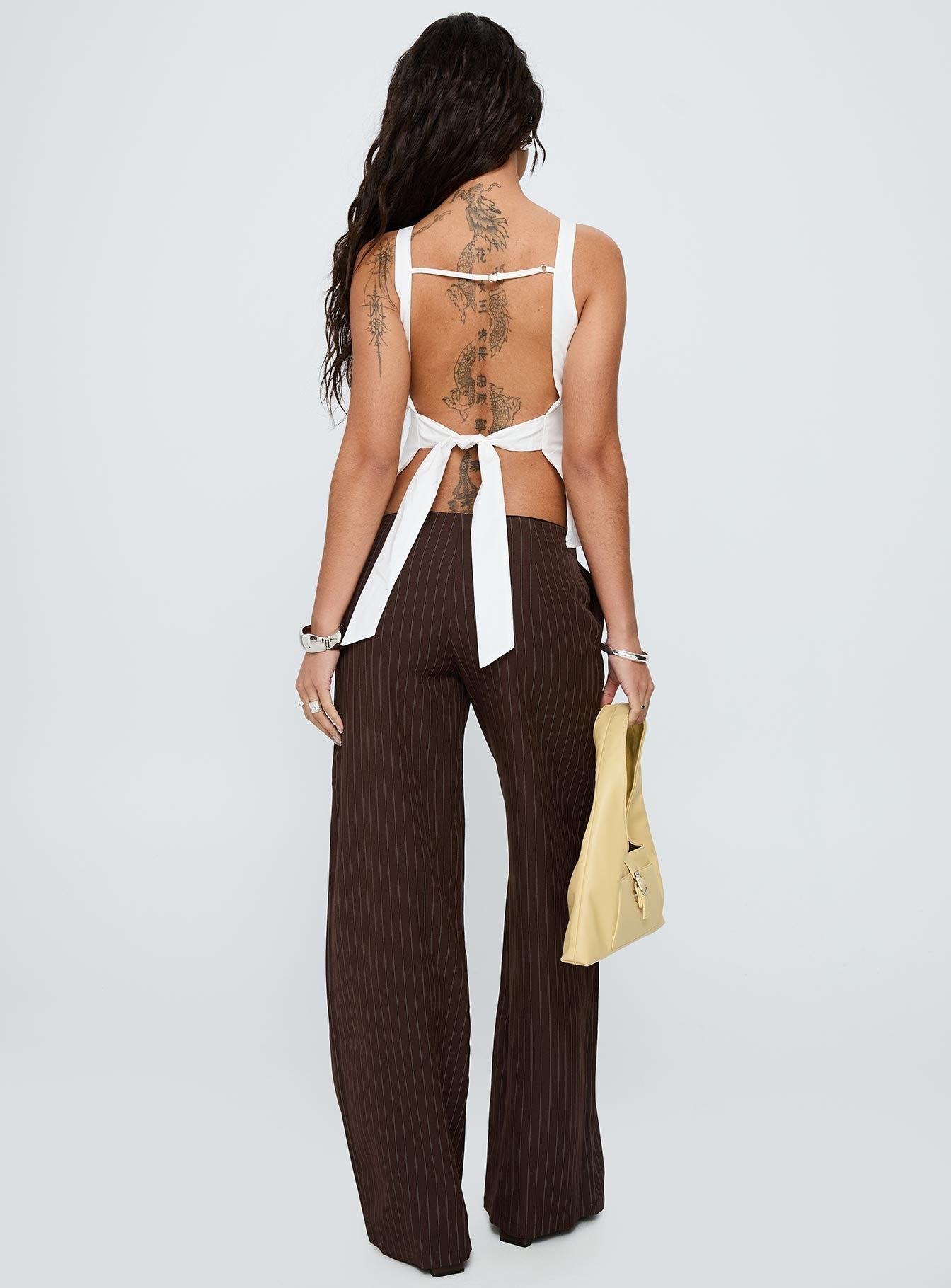 Khane Low Rise Wide Leg Trousers Brown Pinstripe