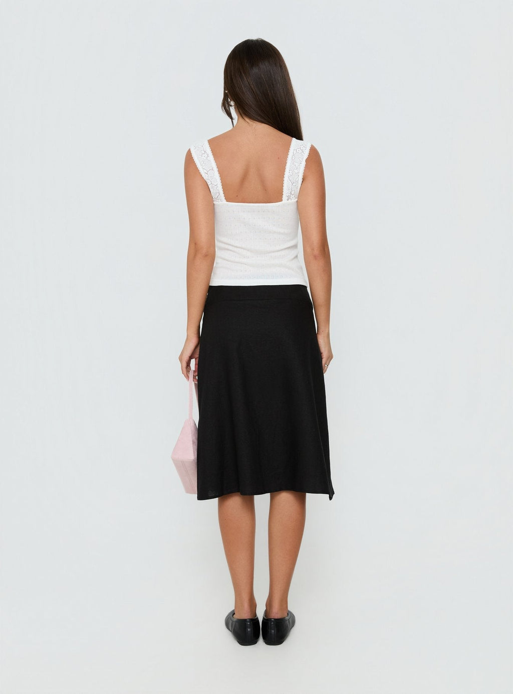 Such Delight Linen Midi Skirt Black