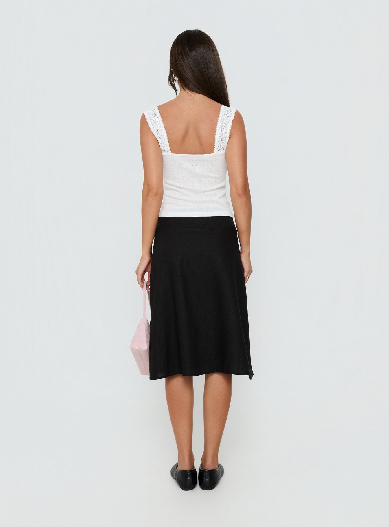 Such Delight Linen Midi Skirt Black