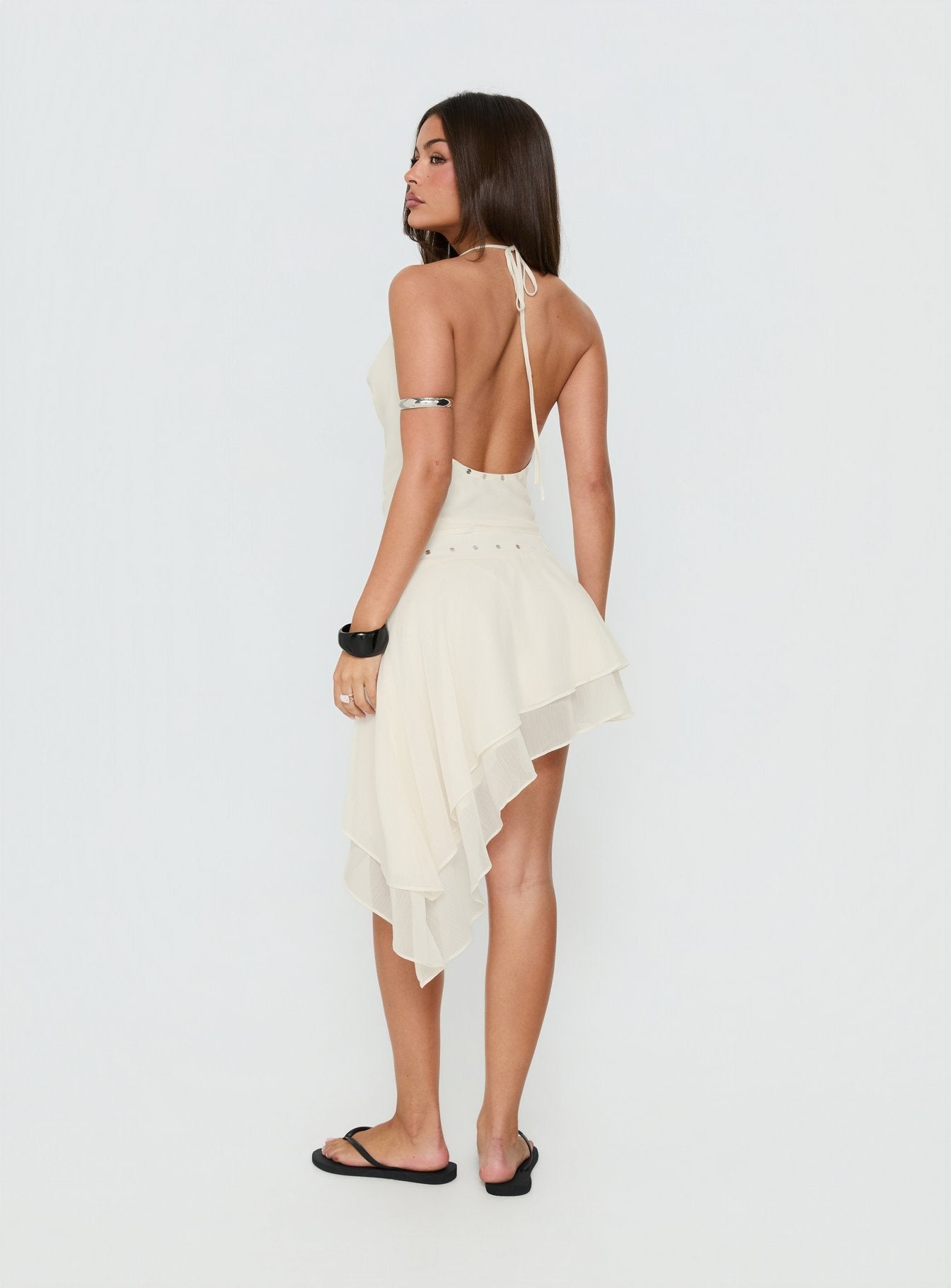 Gemmina Asymmetrical Chiffon Mini Skirt Cream