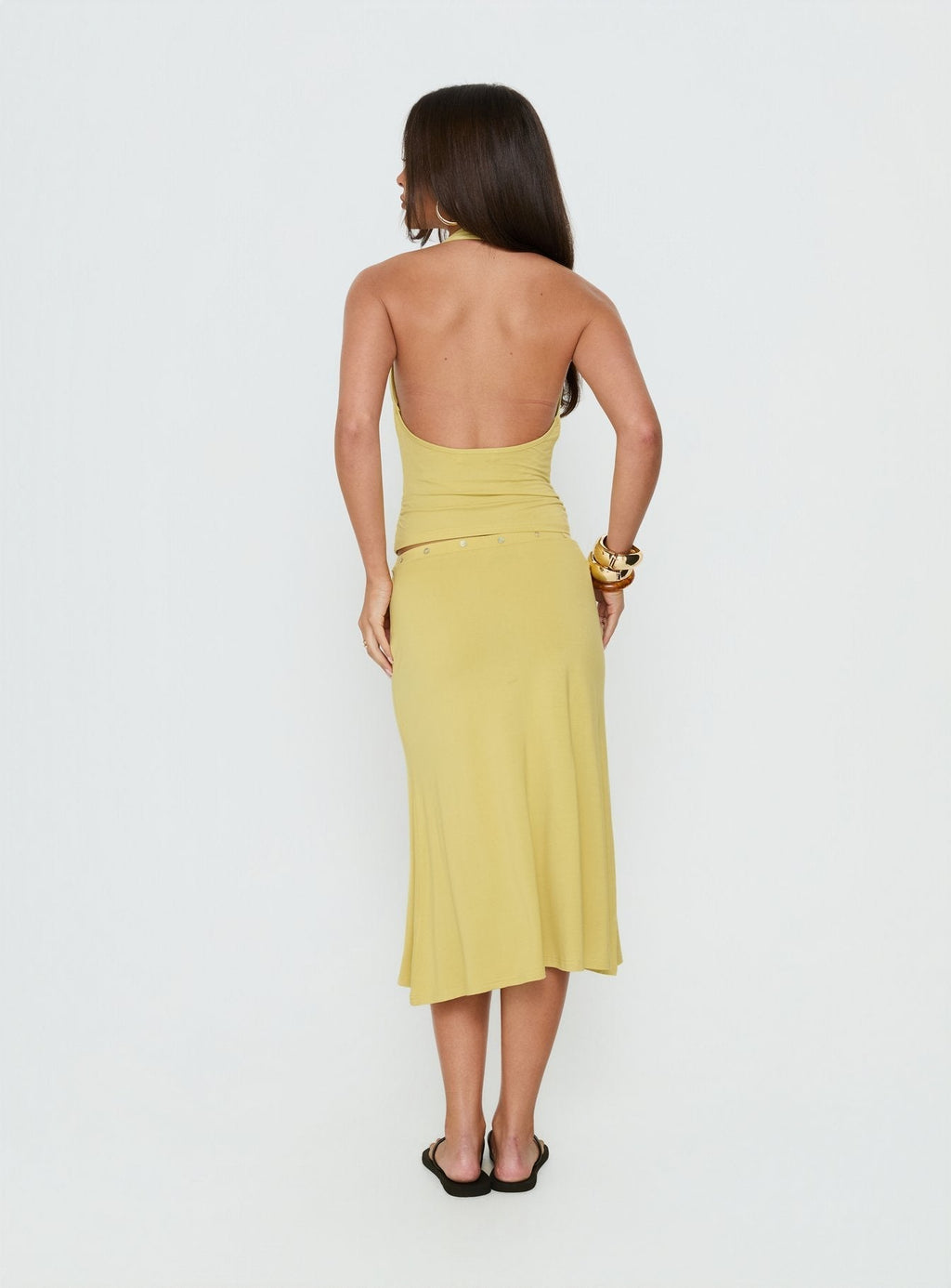 Esperia Button Midi Skirt Green