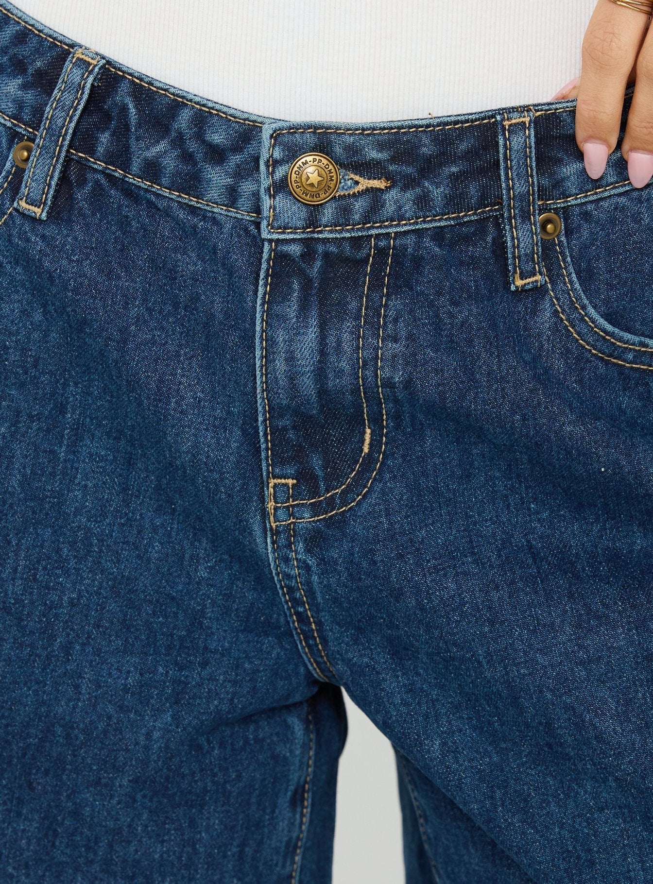 Dreamful Relaxed Longline Denim Shorts Mid Blue Wash