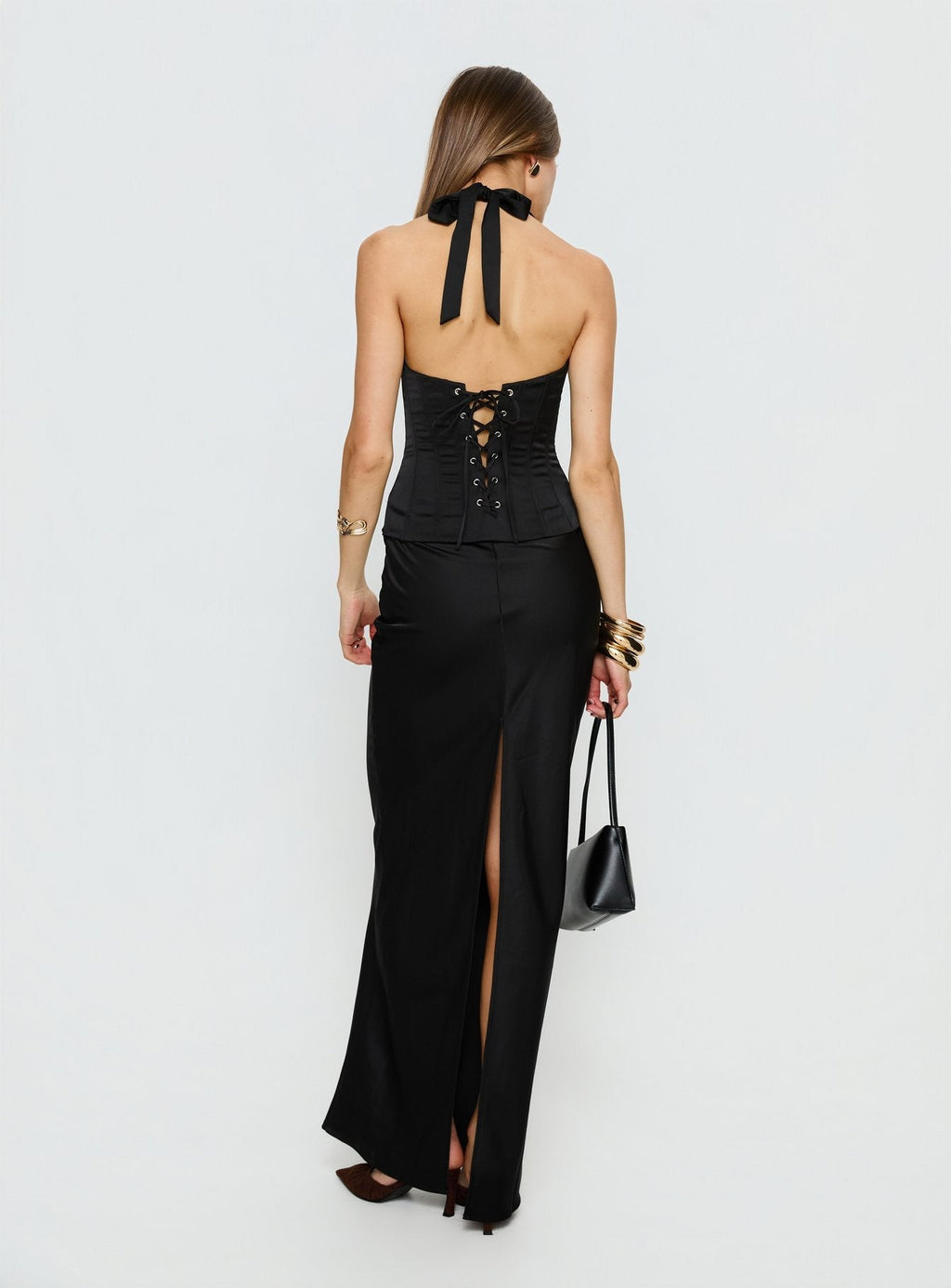 In A Trance Neckholder Korsett Maxikleid Schwarz