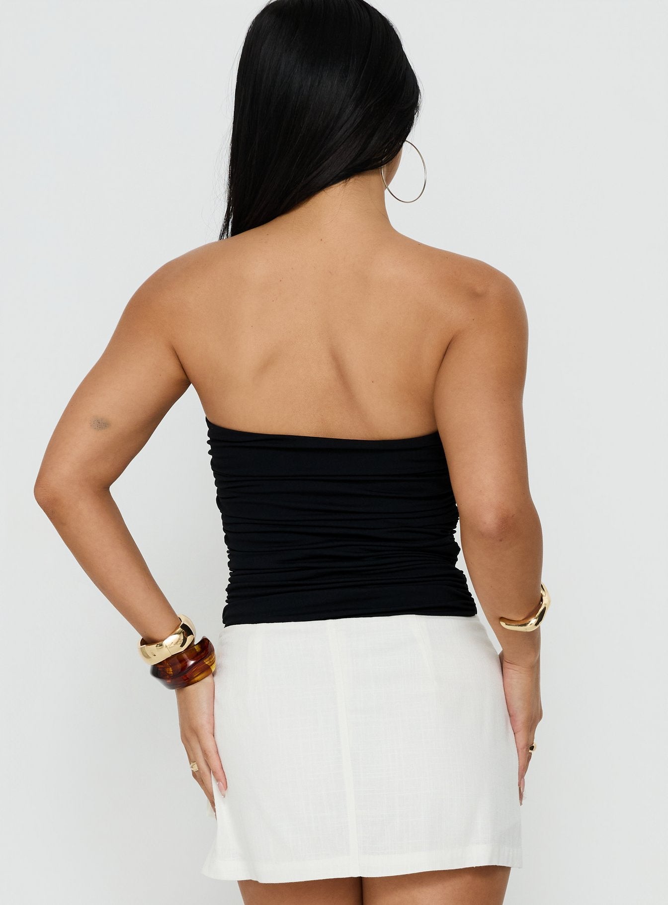 See Me Soon Strapless Hardware Detail Bodysuit Black