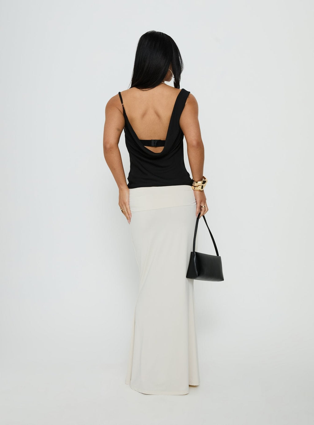 Liorah Foldover Waist Maxi Skirt Cream