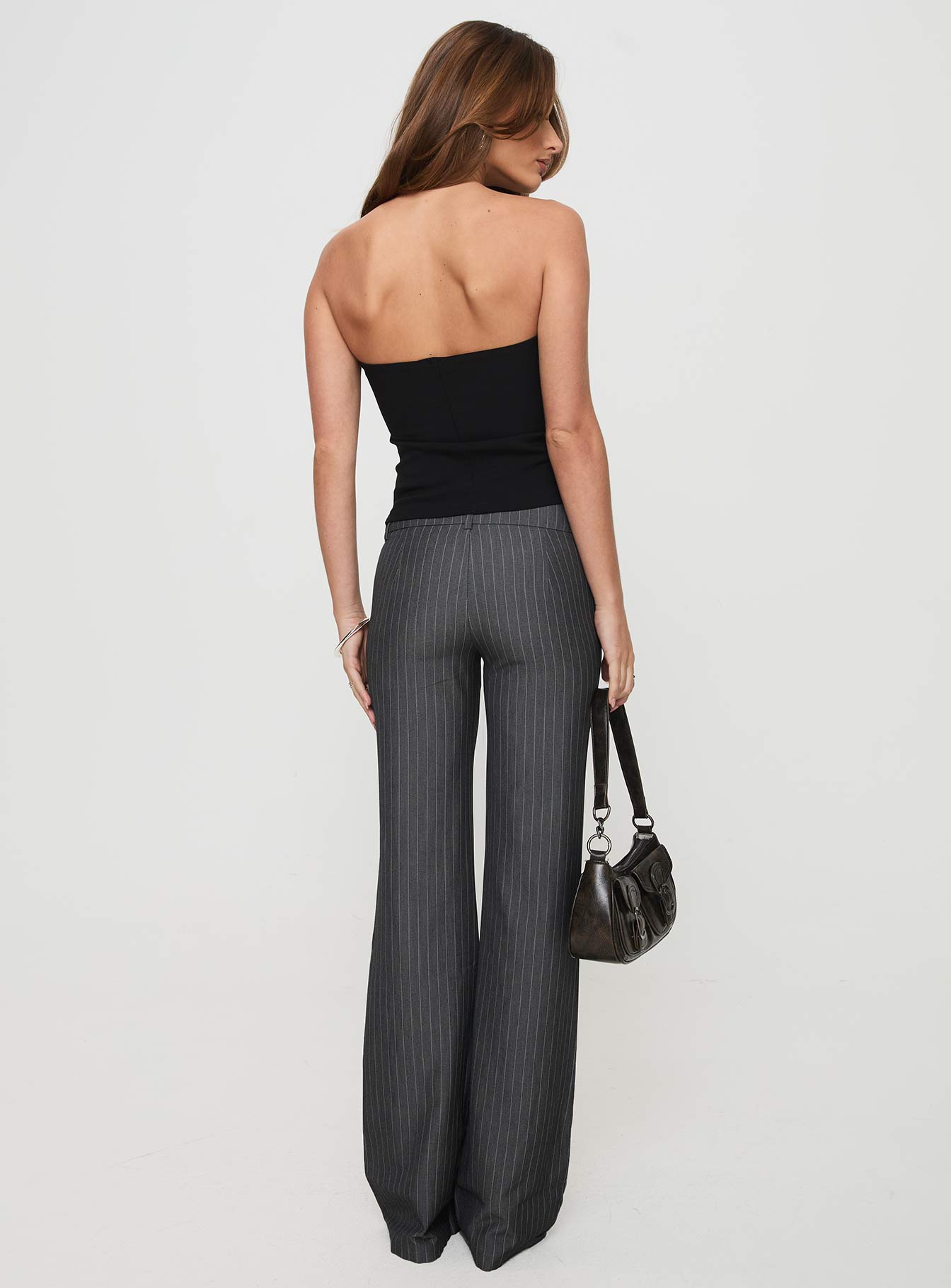 Kinkirk Flared Trousers Grey Pinstripe Petite