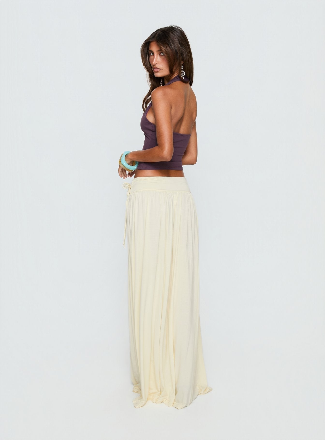 Velvet Storm Tie Detail Flowy Maxi Skirt Cream