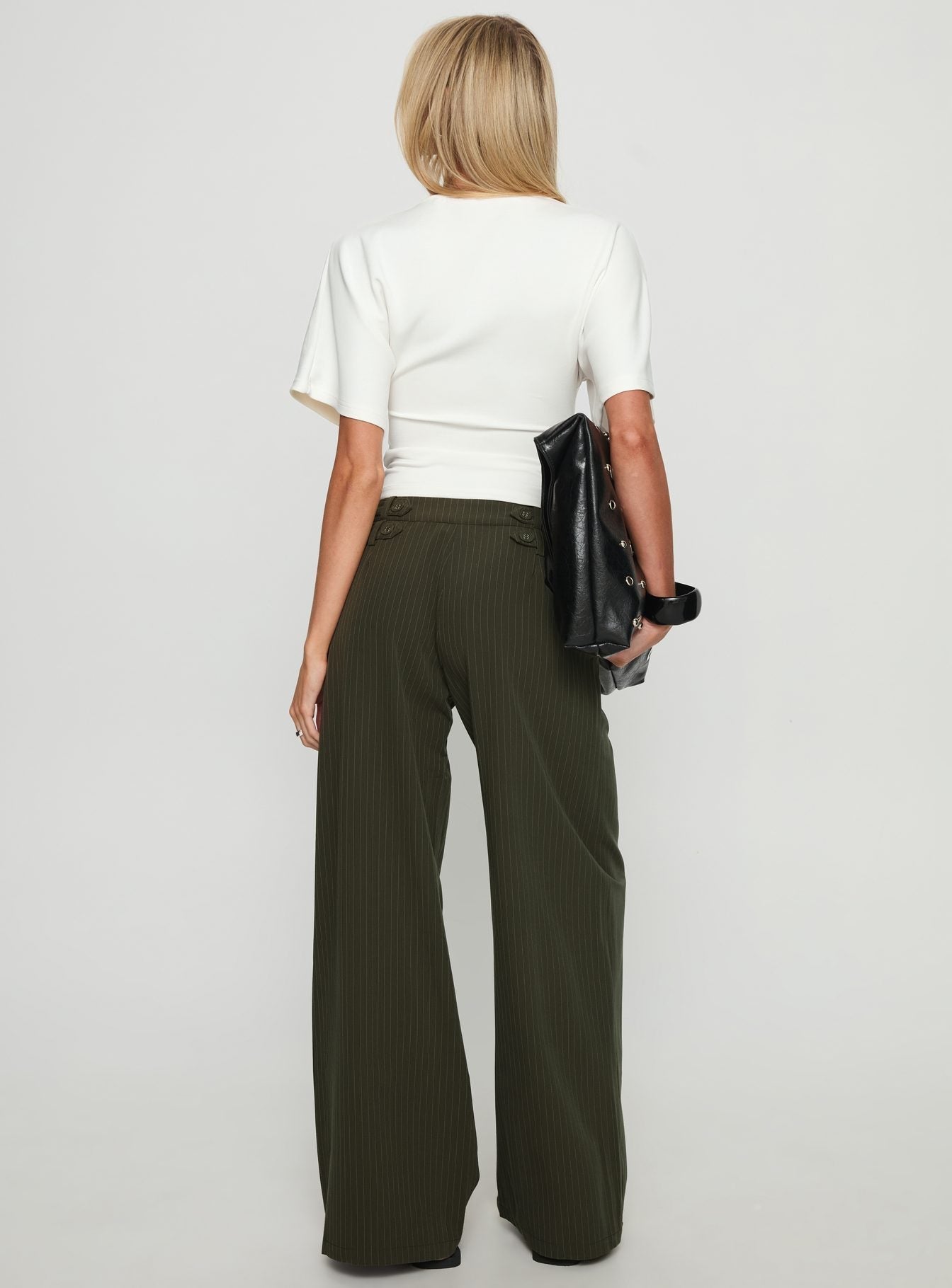 Jette Tailored Buckle Trousers Green Pinstripe
