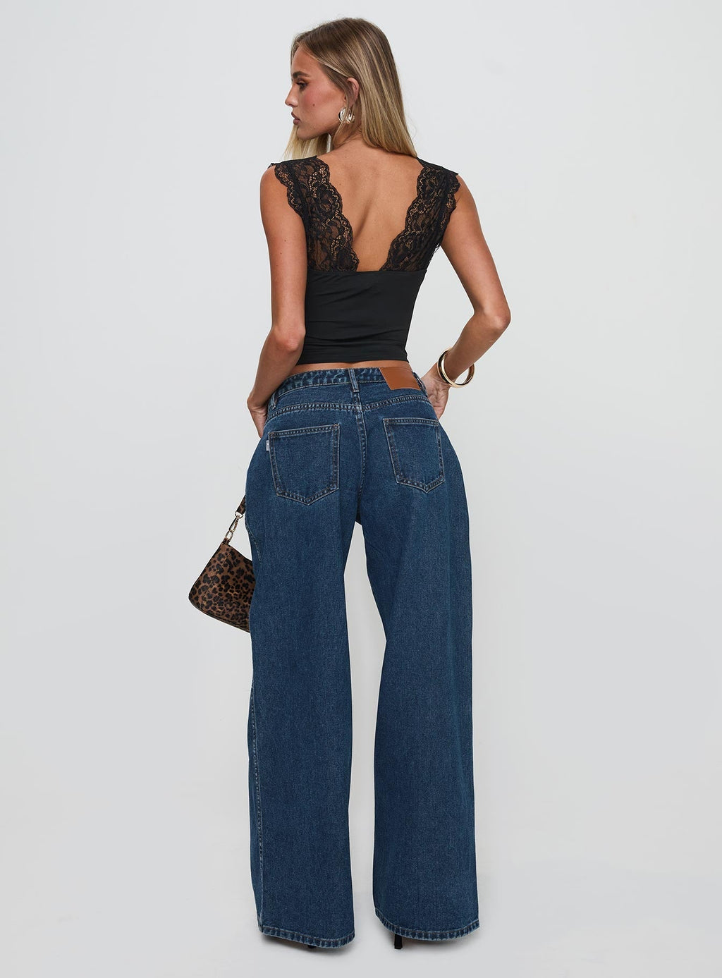 Ramos Low Rise Wide Leg Denim Jeans Dark Blue Wash