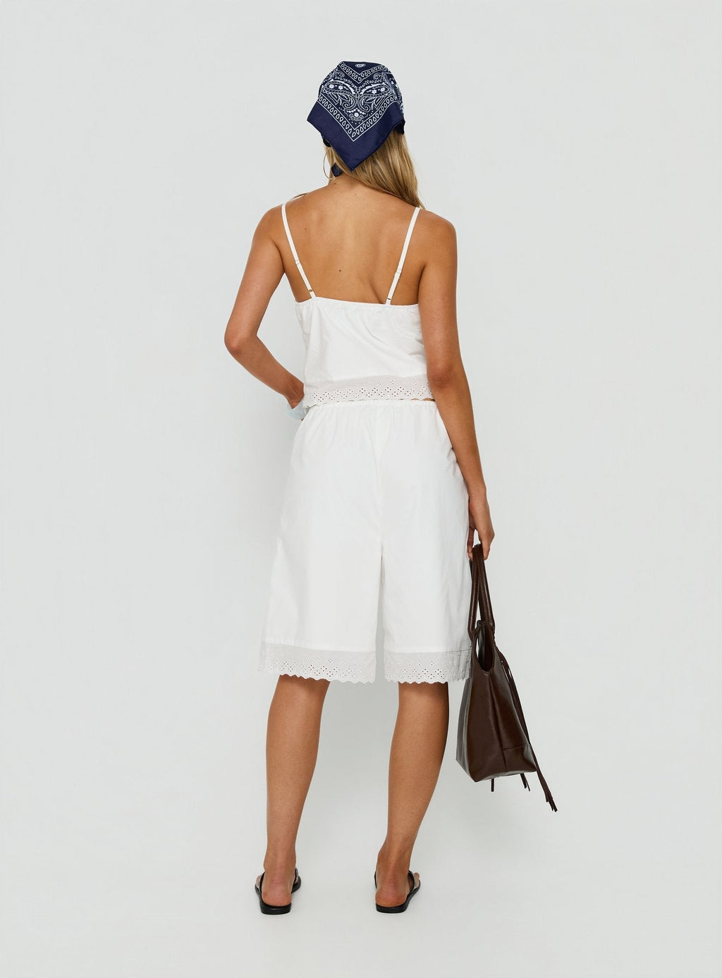 Sakai Broderie Detail Longline Shorts White