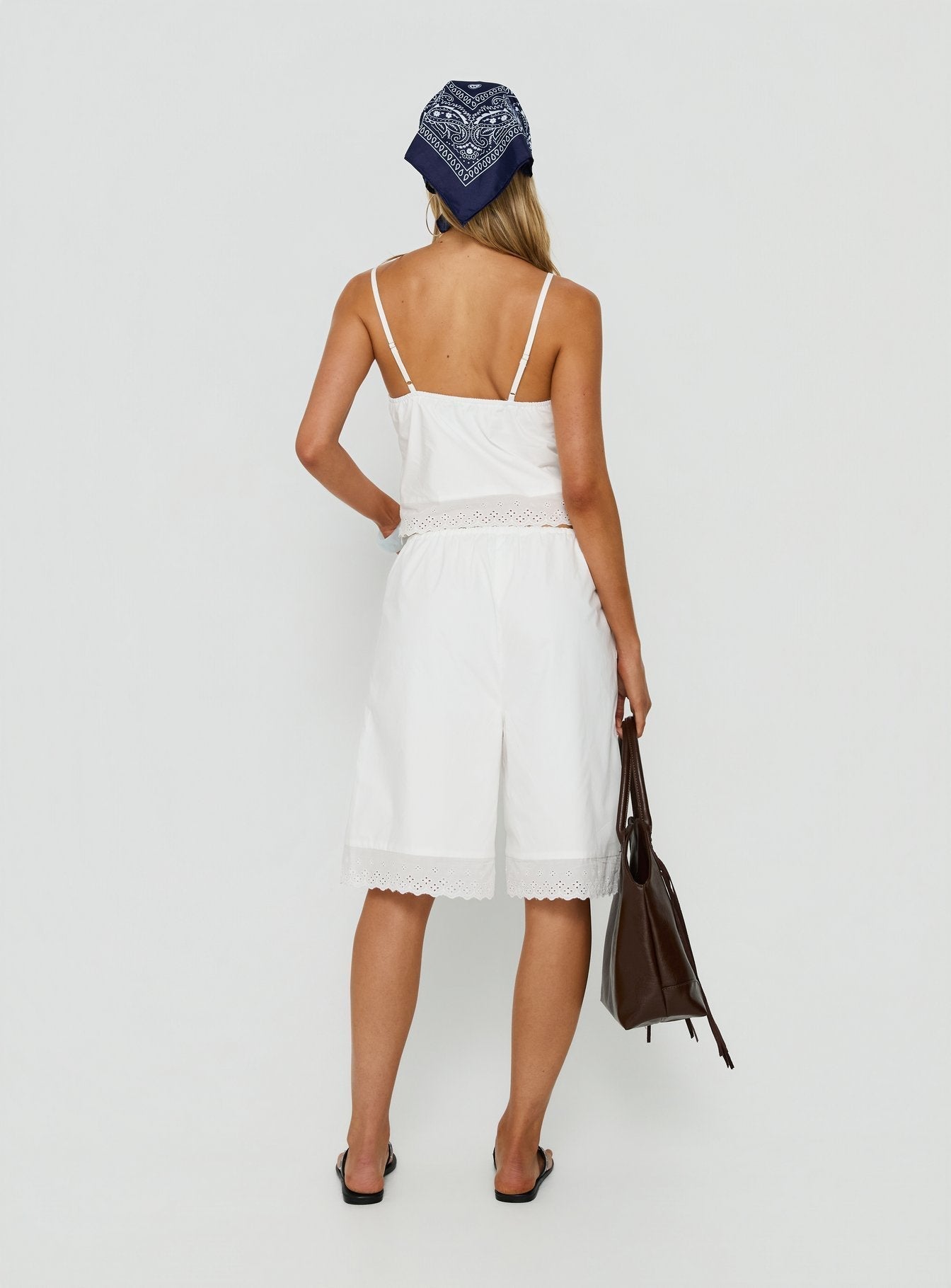 Sakai Broderie Detail Longline Shorts White
