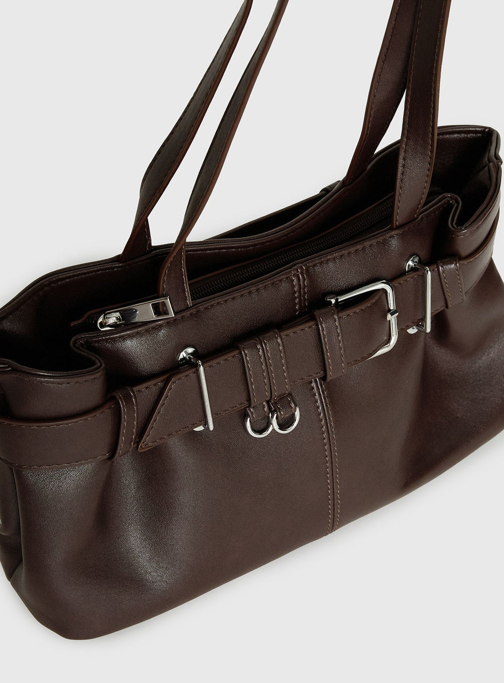 Views Of Capri Faux Leather Buckle Shoulder Bag Dark Brown