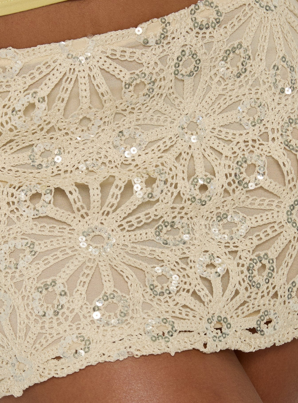 Malora Crochet Sequin Mini Skirt Natural