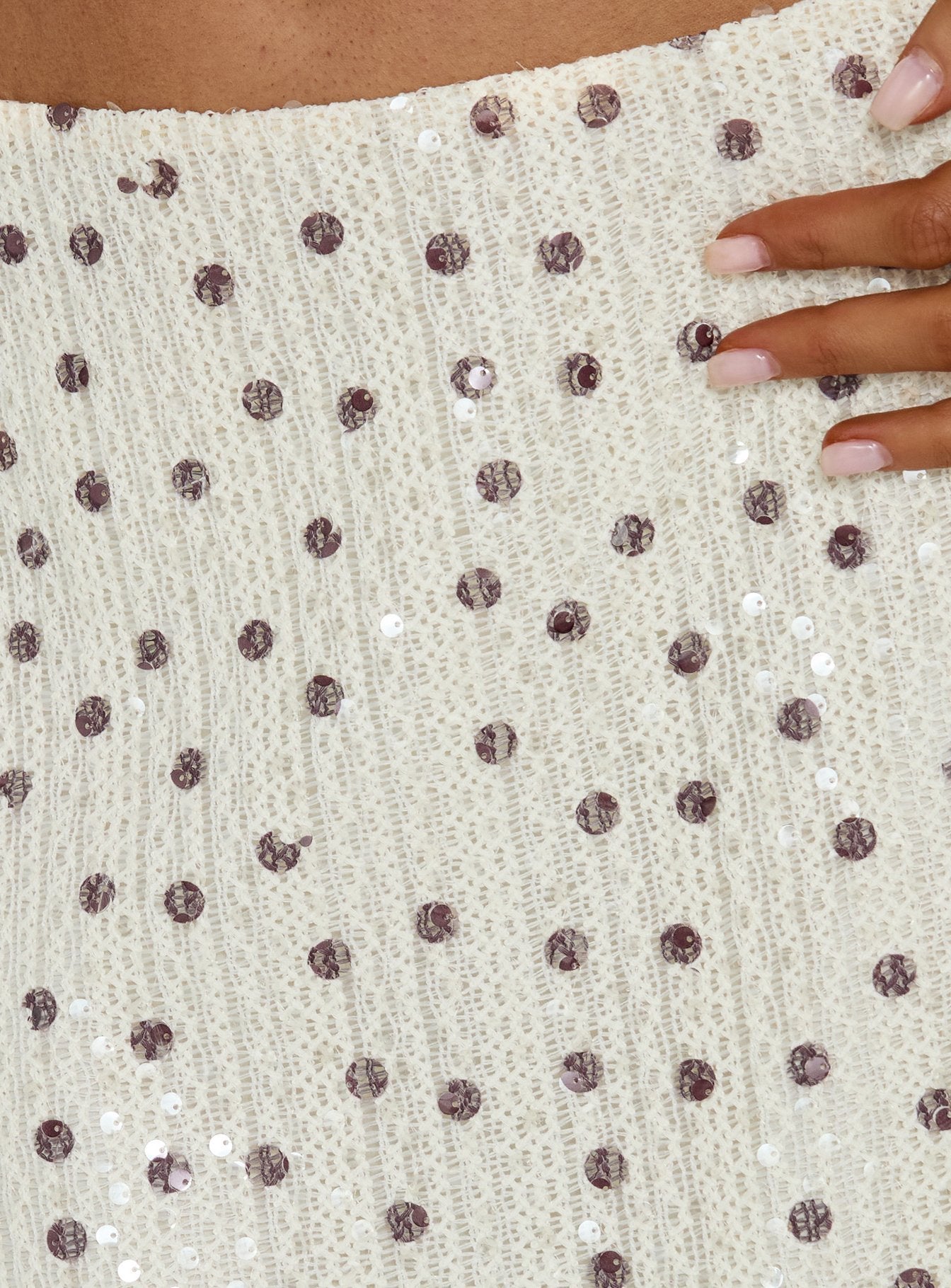Olila Sequin Midi Skirt White Polka Dot