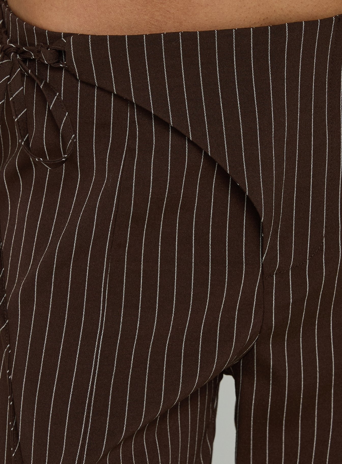 Editta Tie Detail Low Rise Tailored Pants Brown Pinstripe