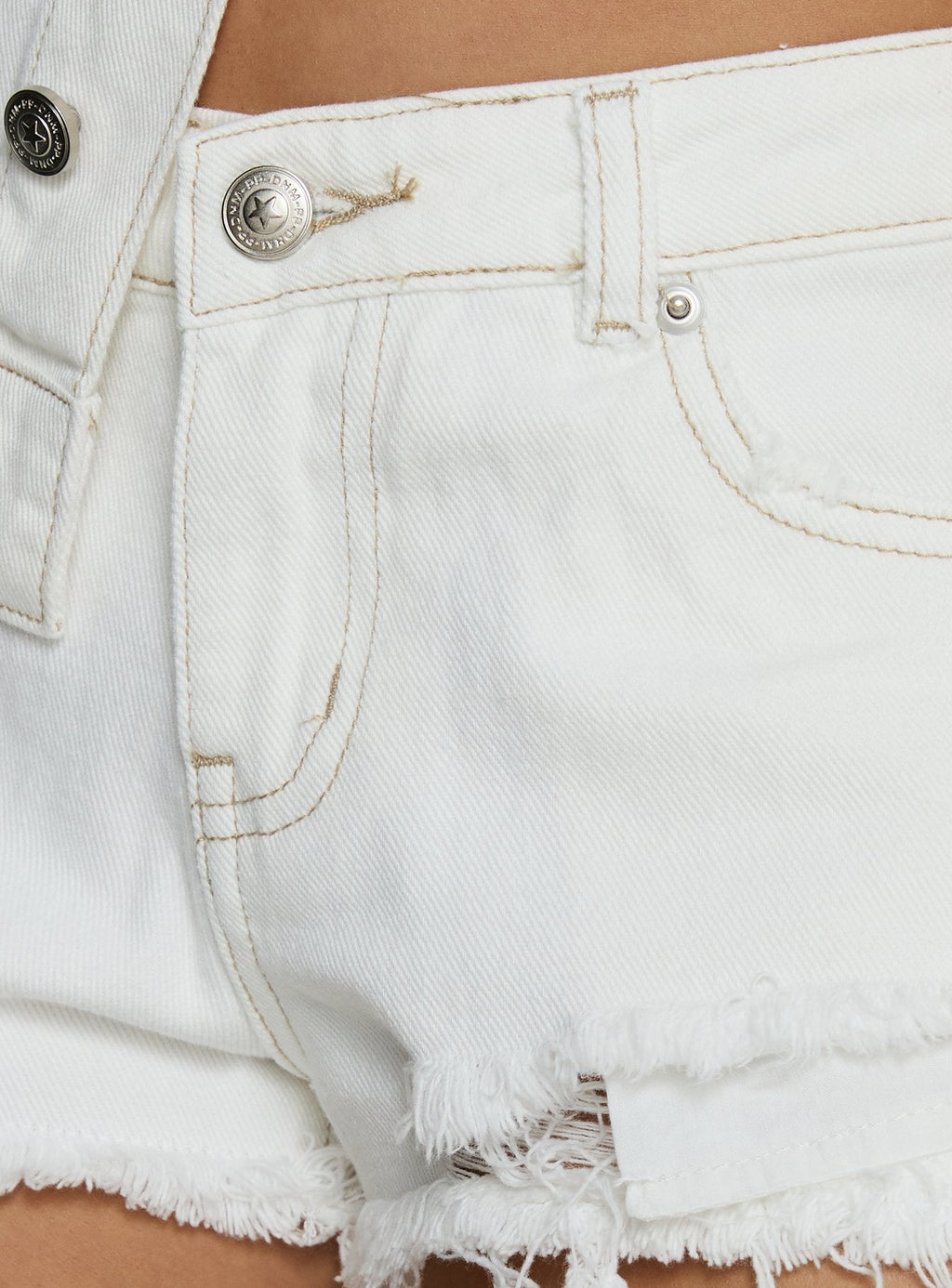 Posse Distressed Micro Denim Shorts White