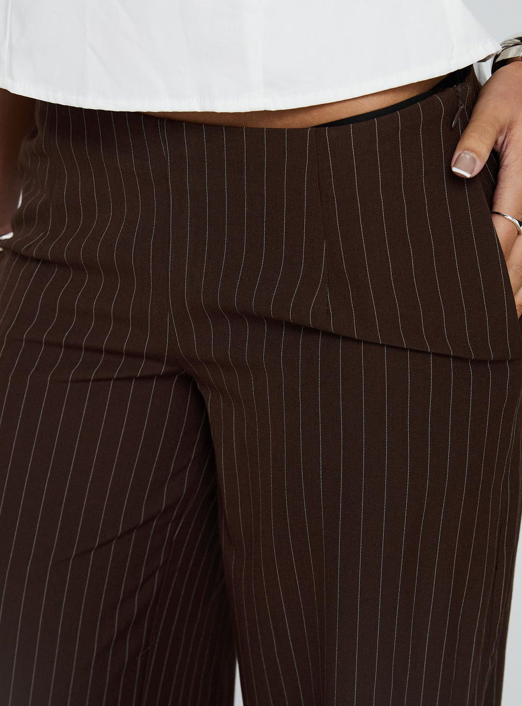 Khane Low Rise Wide Leg Trousers Brown Pinstripe