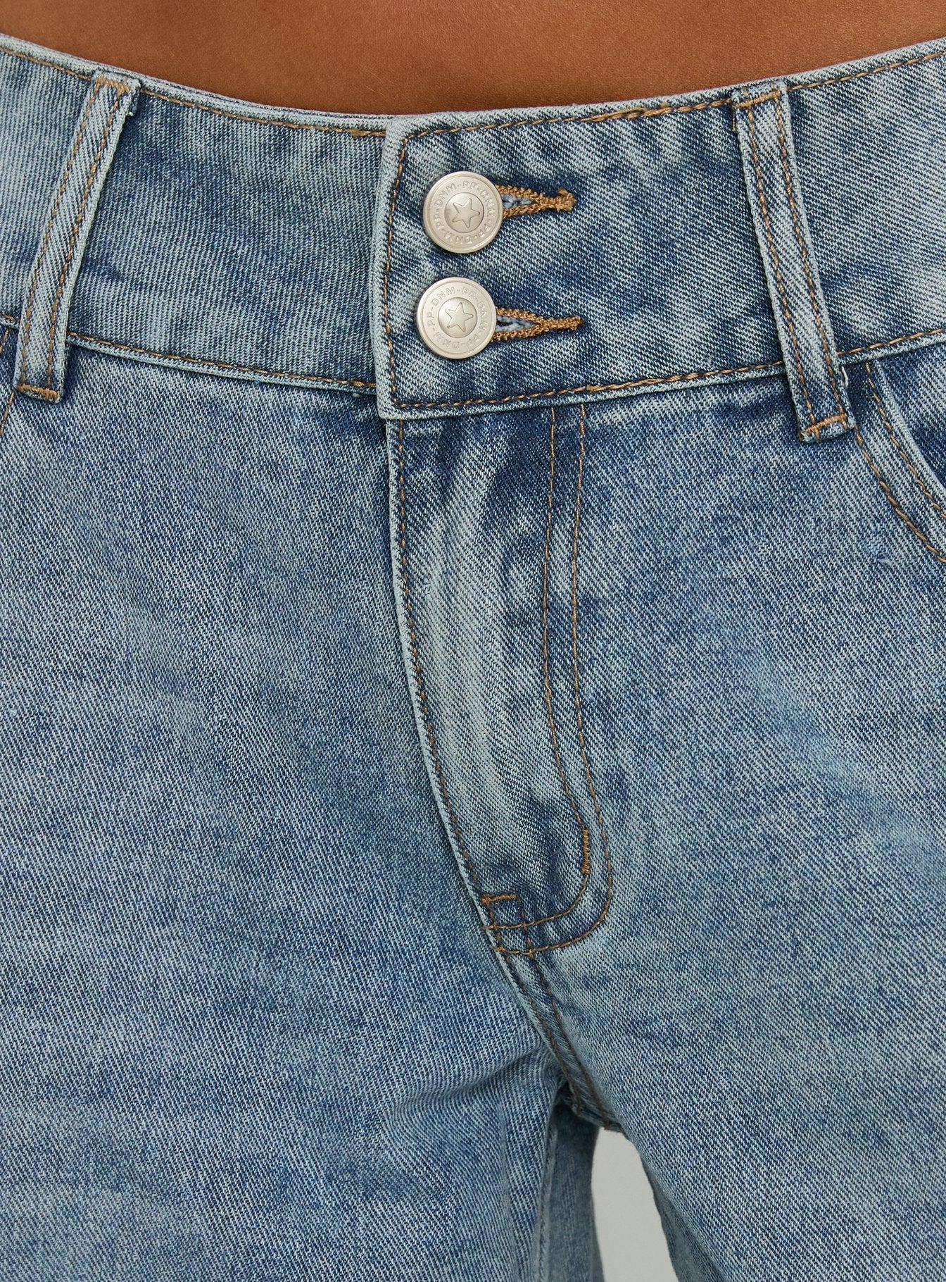 Ramos Low Rise Double Button Wide Leg Jeans Light Vintage Blue