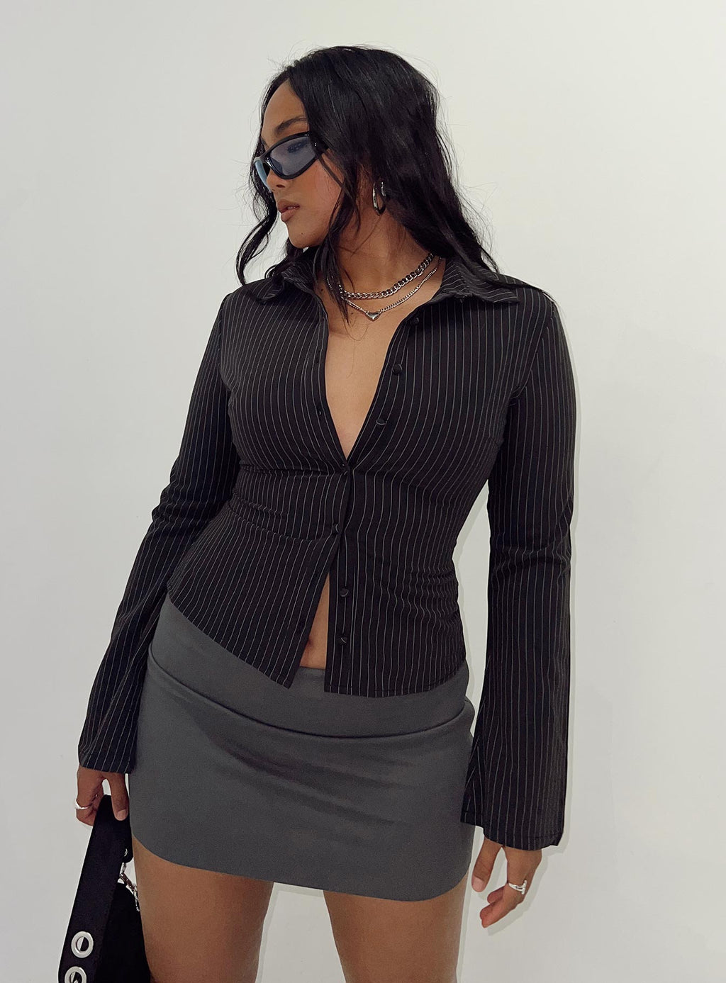 Anni Pinstripe Shirt Black