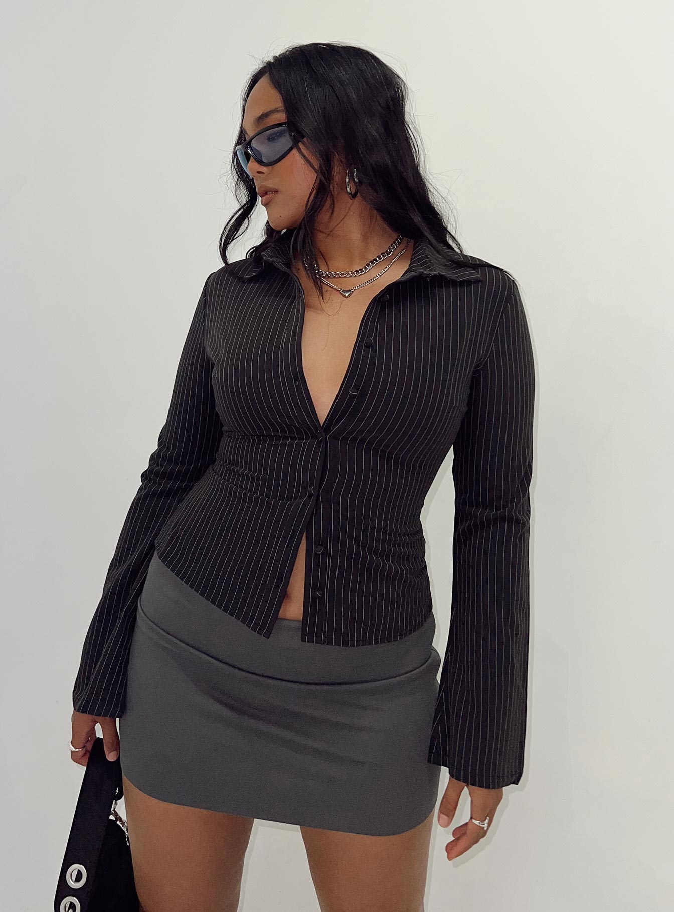 Anni Pinstripe Shirt Black