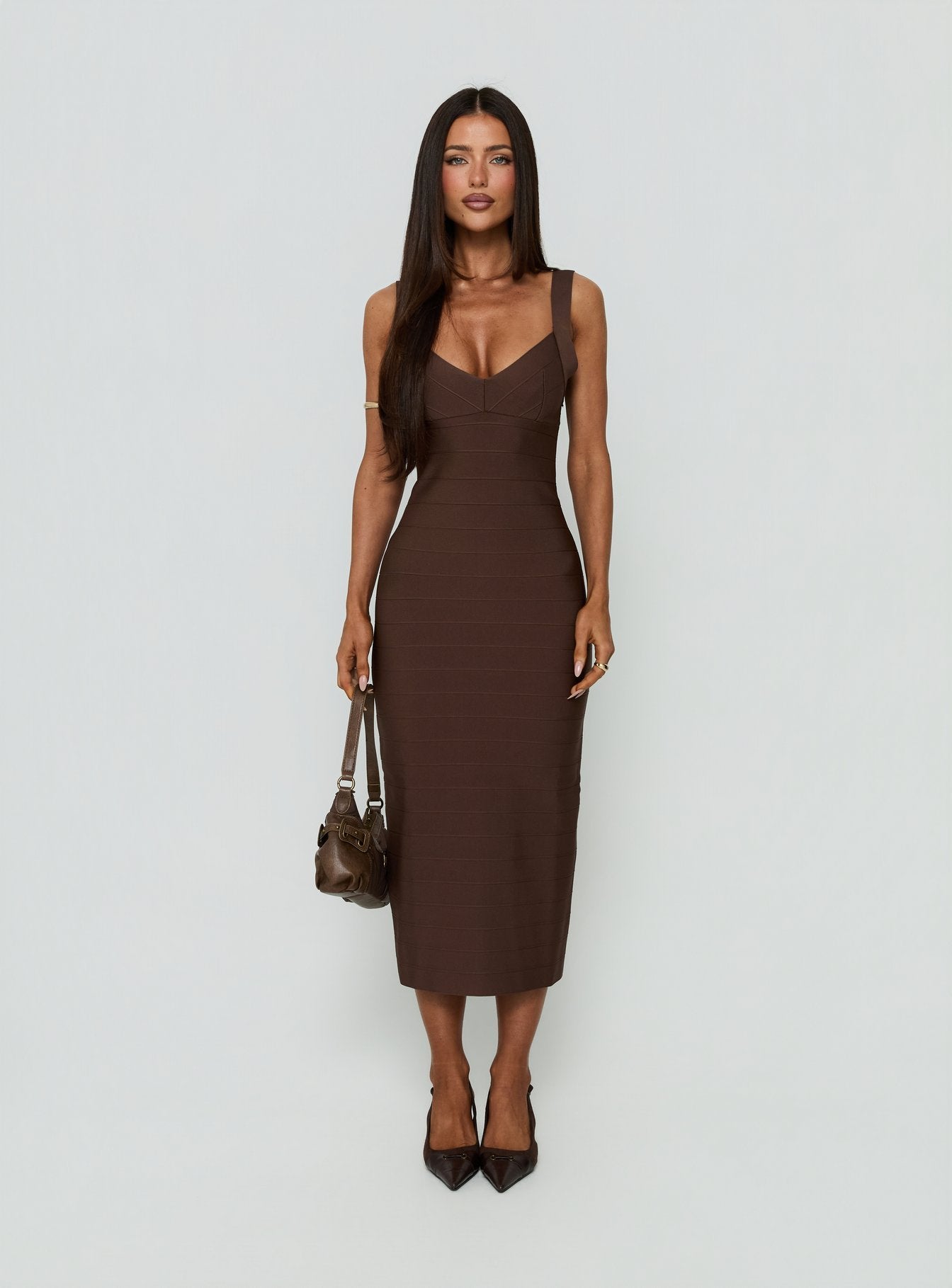 Justina Bandage Midi Dress Brown