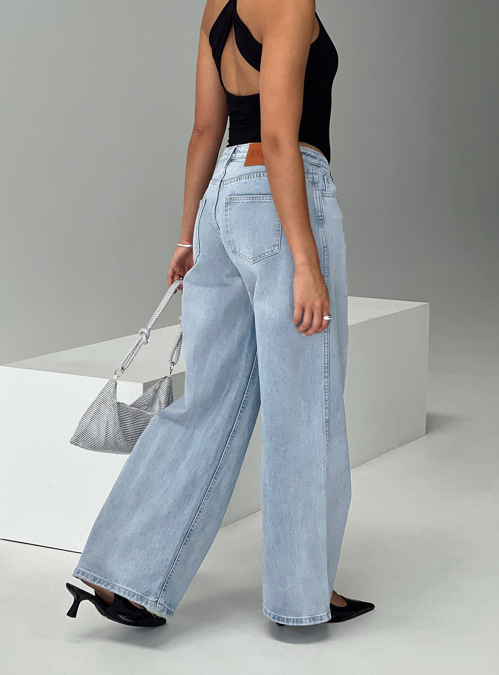 Ramos Low Rise Wide Leg Denim Jeans Light Blue Wash