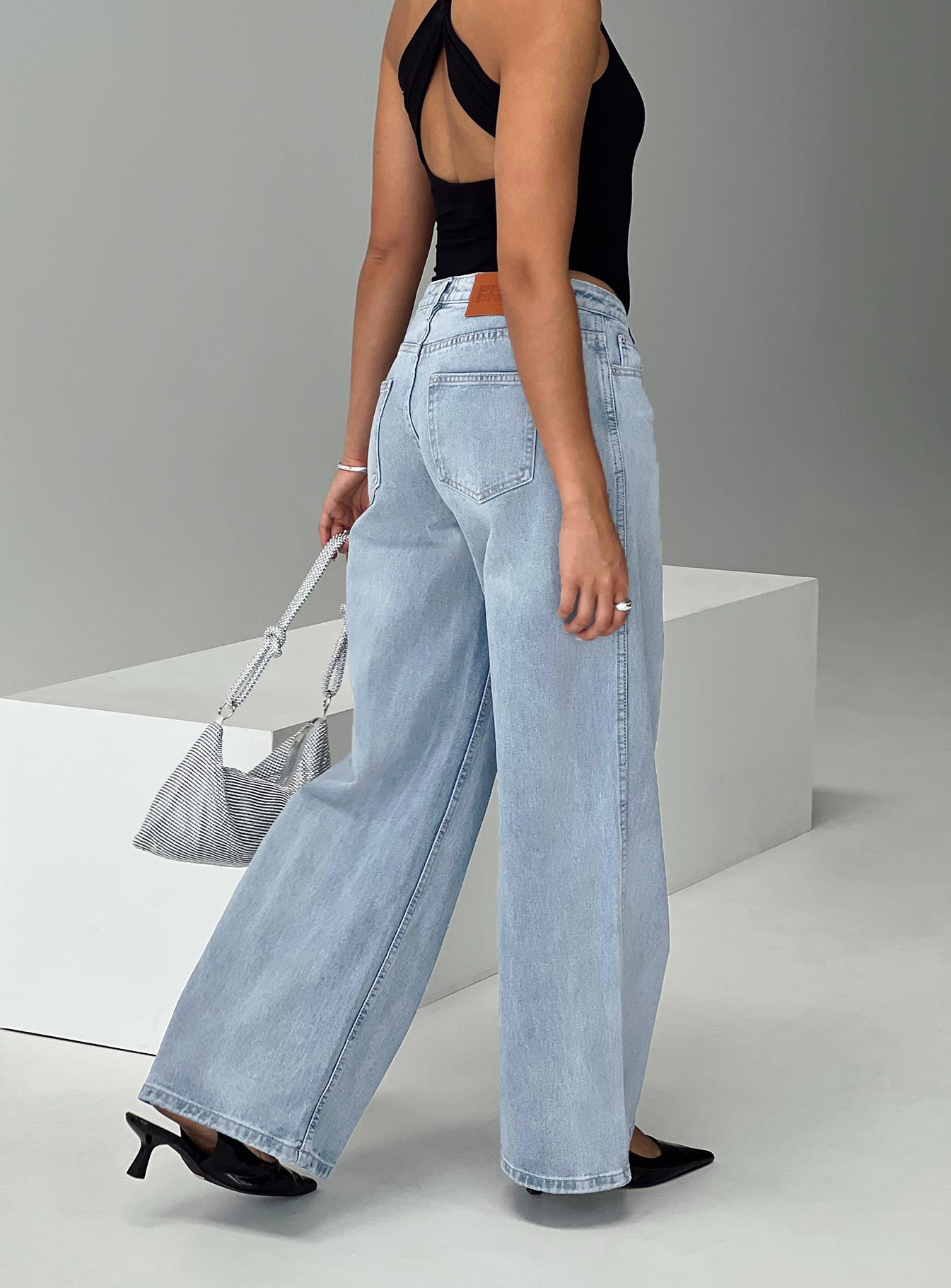 Ramos Low Rise Wide Leg Denim Jeans Light Blue Wash