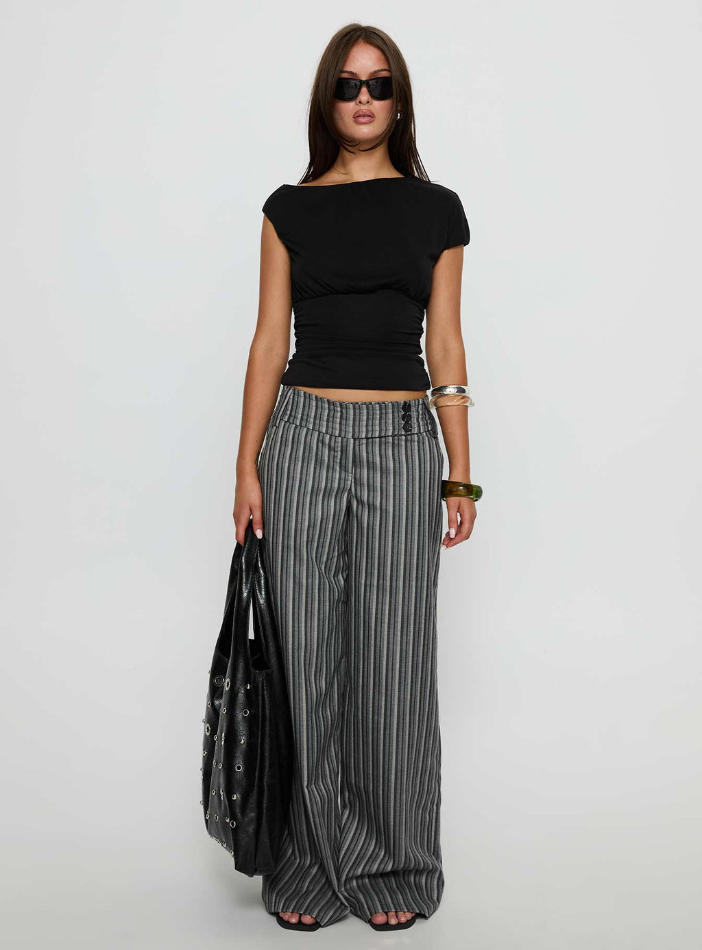 Cedars Low Rise Trousers Grey Stripe