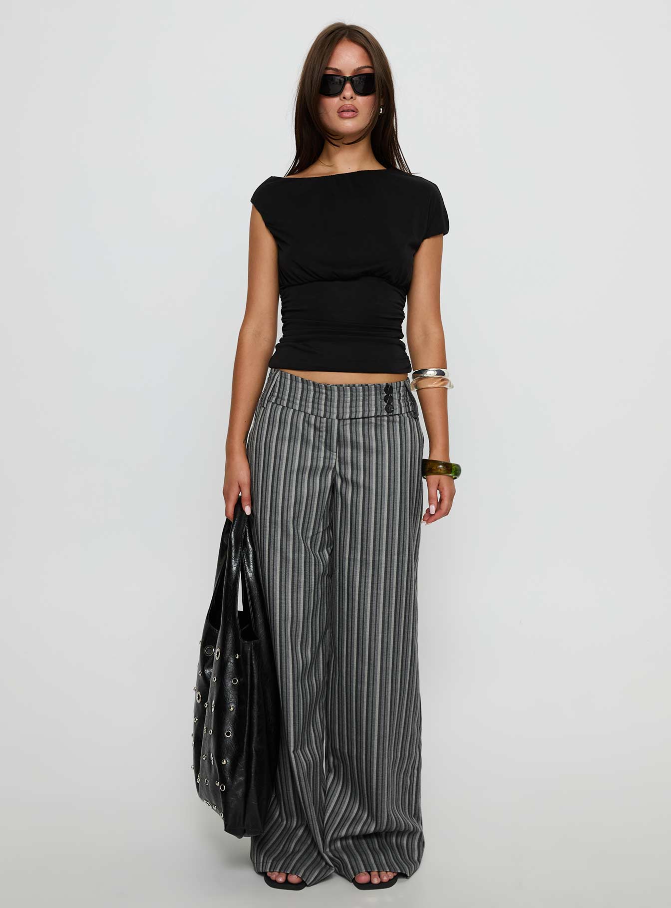Cedars Low Rise Trousers Grey Stripe