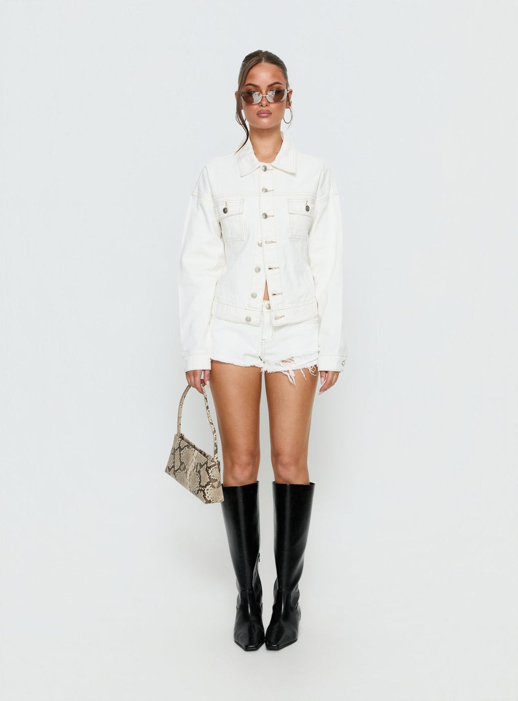 Posse Distressed Micro Denim Shorts White