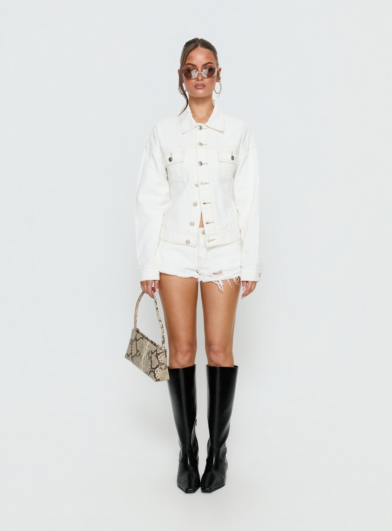 Posse Distressed Micro Denim Shorts White