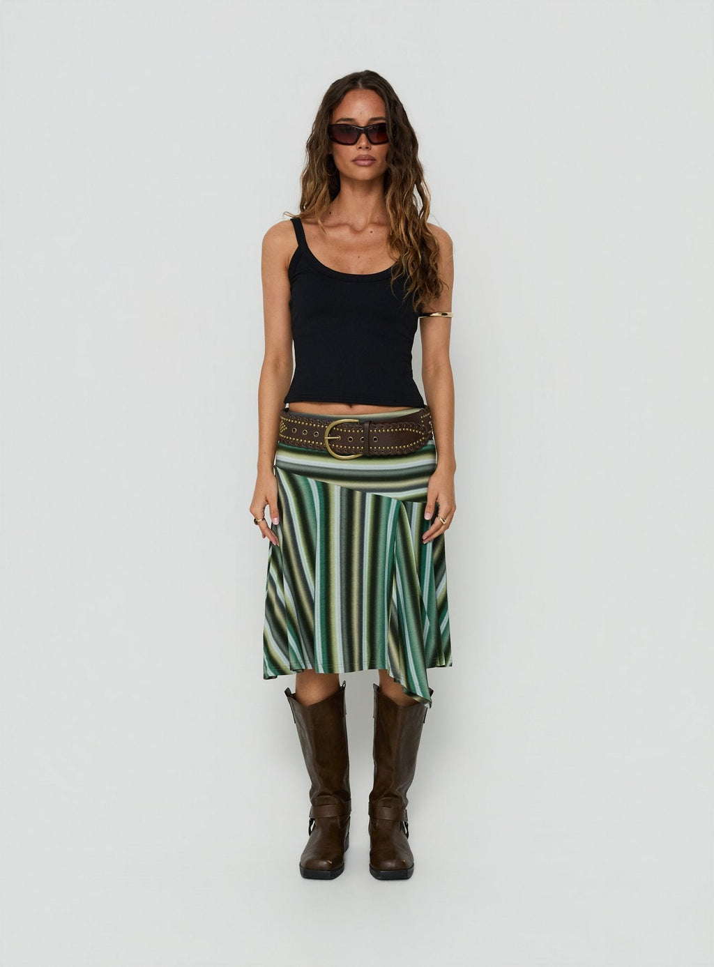 Desidera Asymmetrical Midi Skirt Blue Multi Stripe