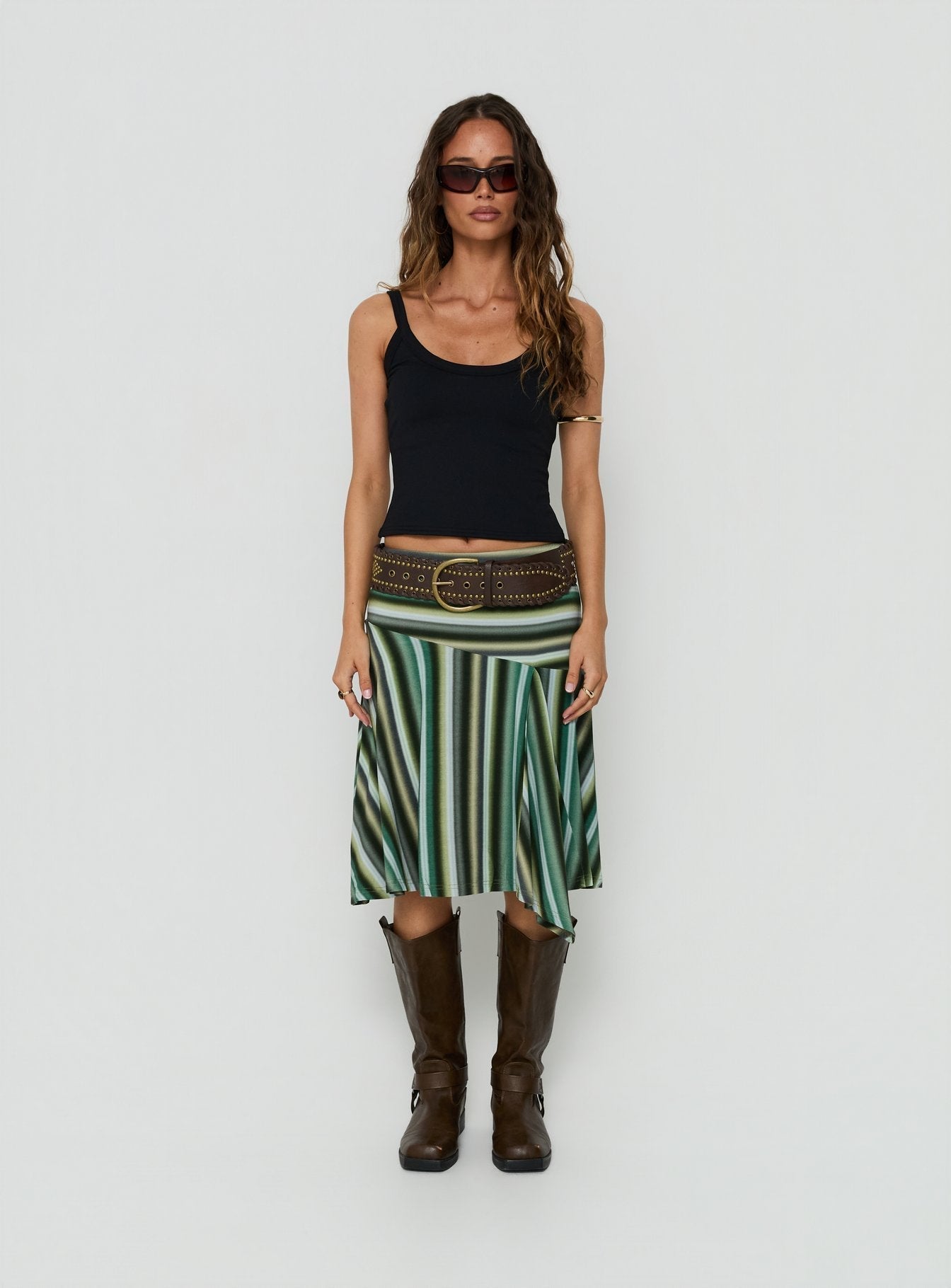 Desidera Asymmetrical Midi Skirt Blue Multi Stripe