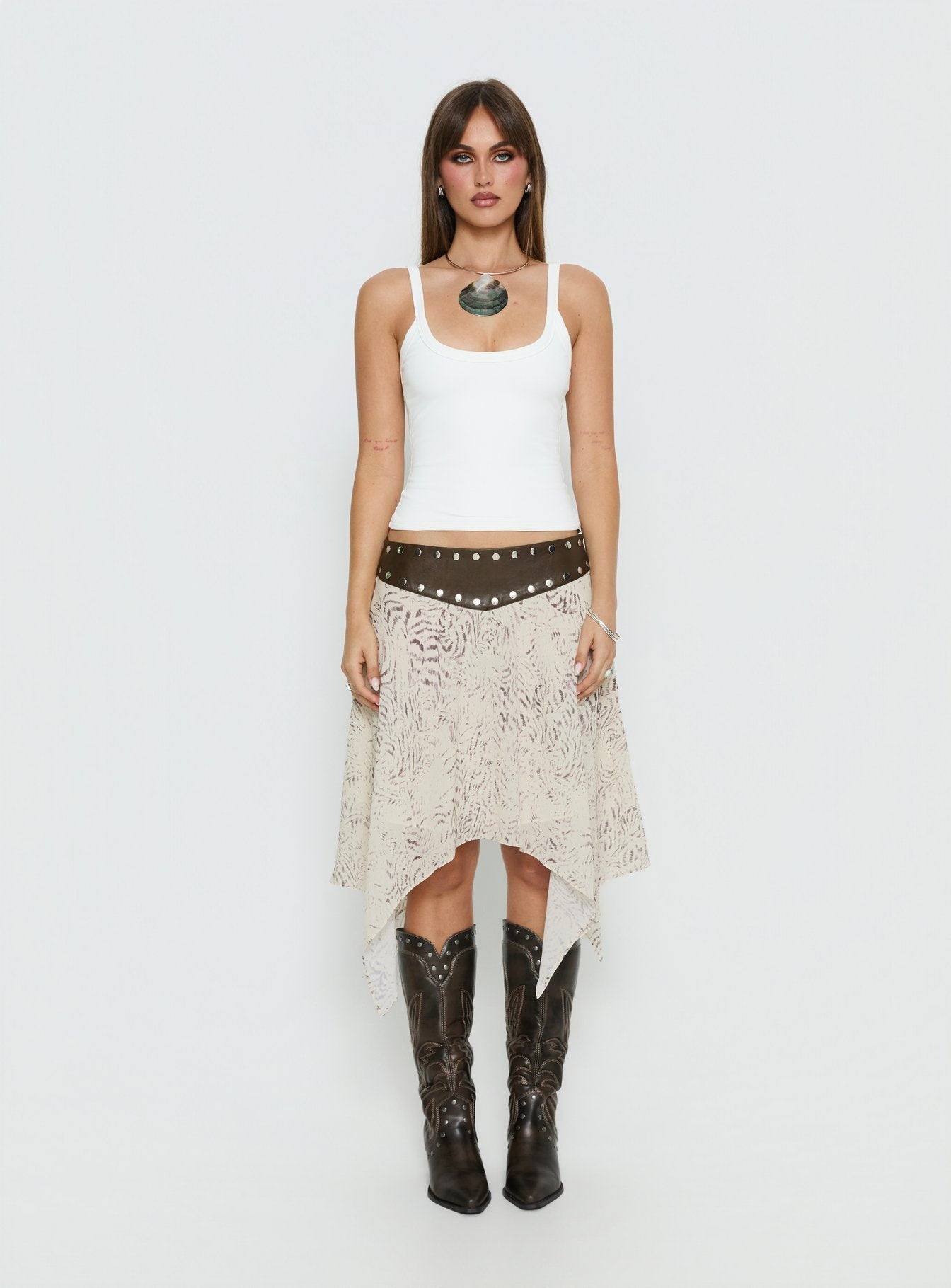 Dark Mirage Asymmetrical Midi Skirt Multi