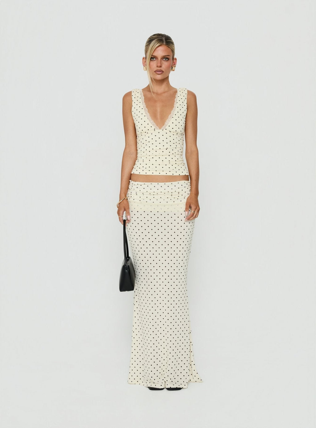 Zespri Jersey Maxi Skirt Cream Polka Dot