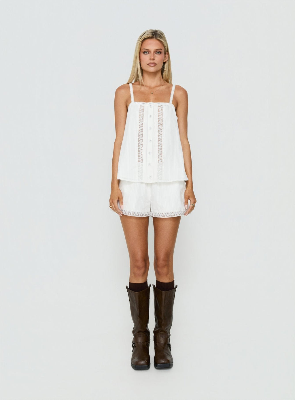 Safire Lace Trim Mini Shorts Off White