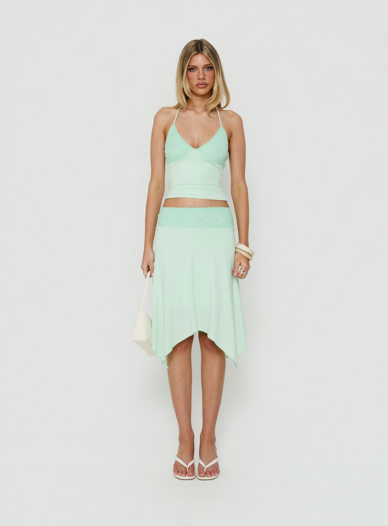 Natabelle Lace Detail Midi Skirt Mint