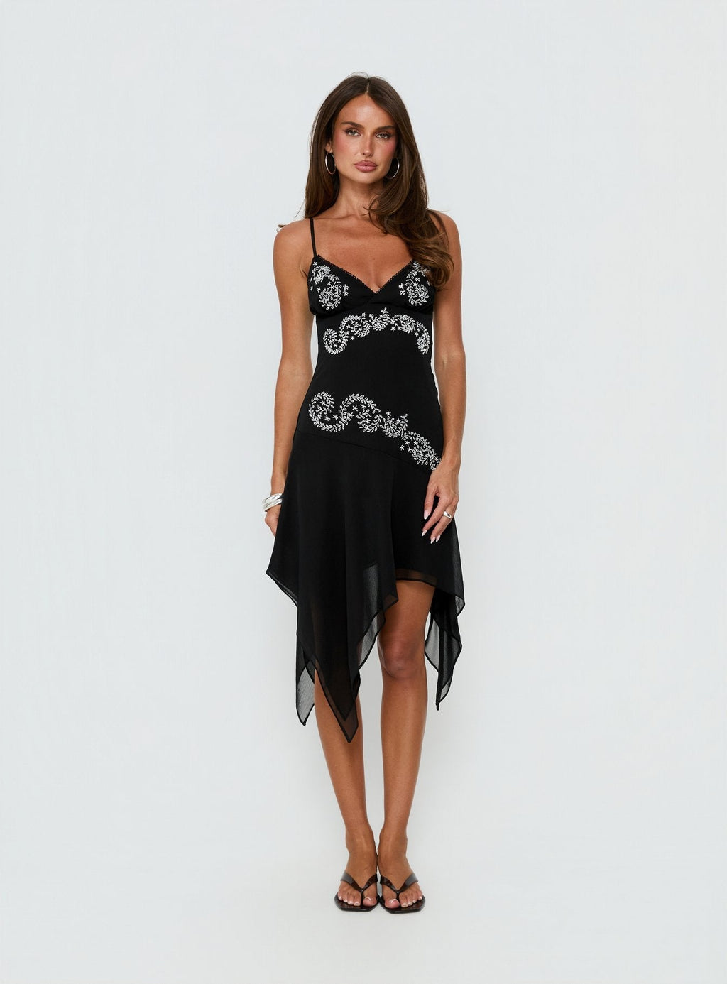 Pappilion Asymmetrical Midi Dress Black