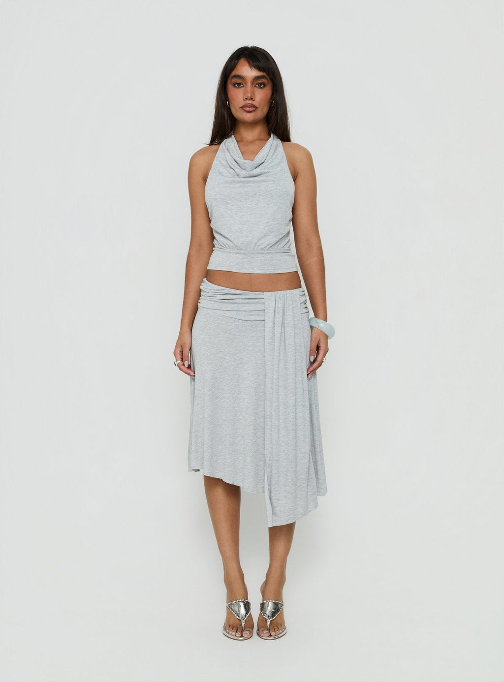 Iselda Draped Midi Skirt Grey Marle