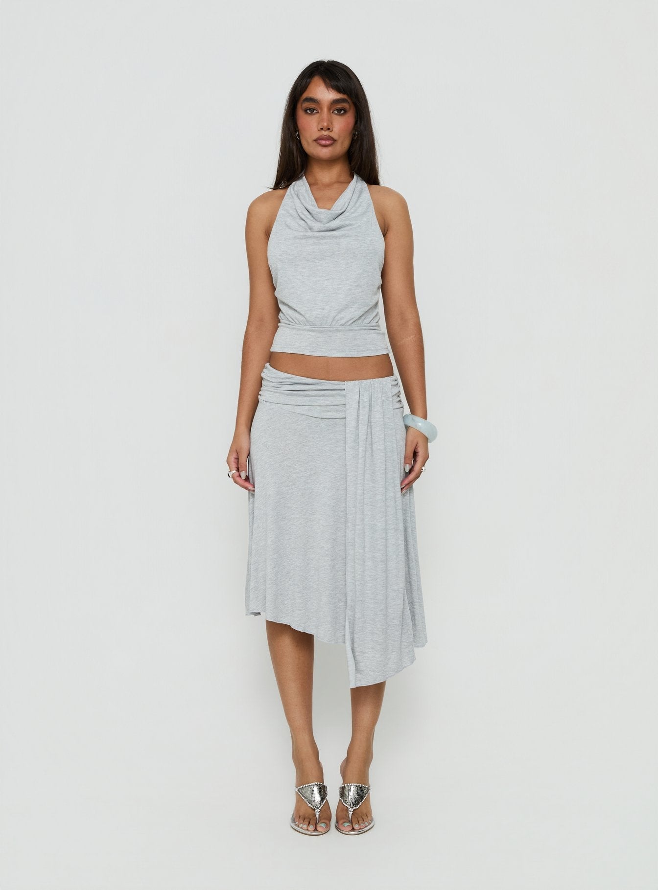 Iselda Draped Midi Skirt Grey Marle